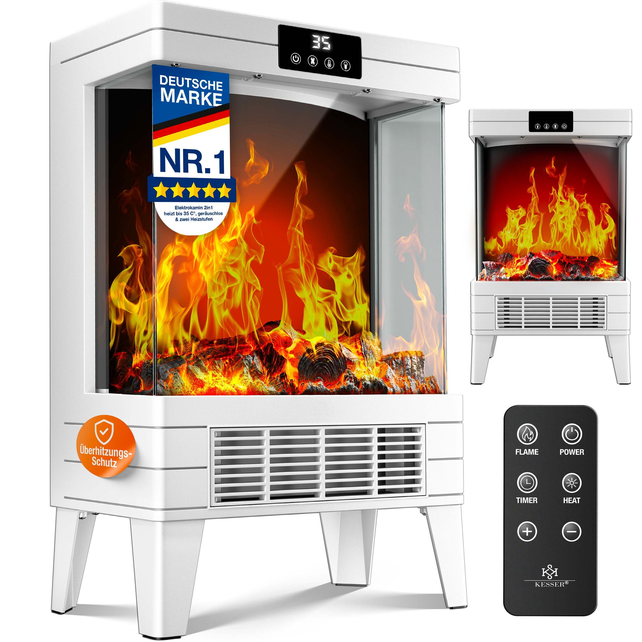 Kesser® Led Kamin Arvo Mit Heizung, 1800w, Timer, Fernbedienung - Weiß