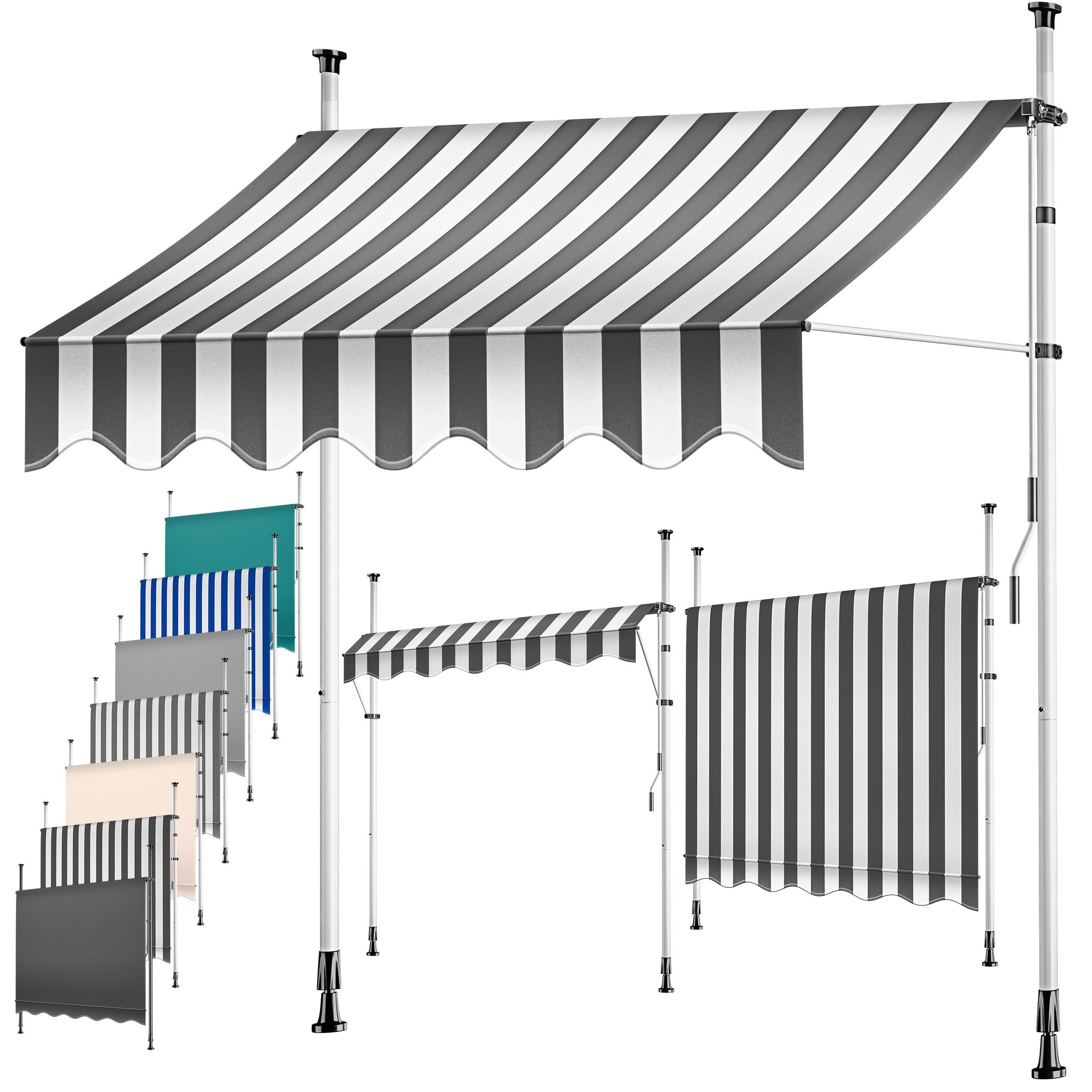 Kesser® Klemmmarkise, Handkurbel, Ohne Bohren - 350 Cm, Anthrazit / Weiß