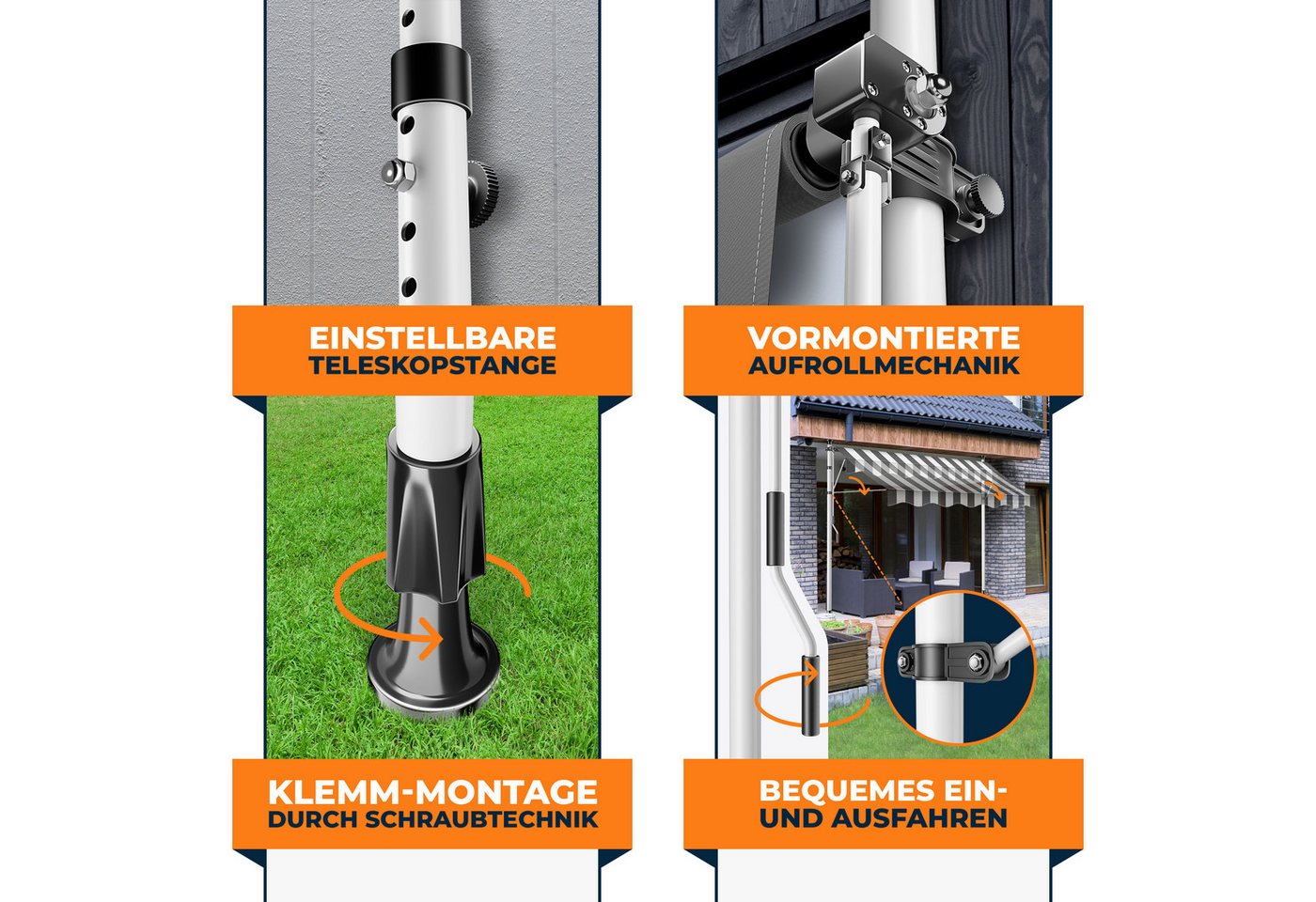Kesser® Klemmmarkise, Handkurbel, Ohne Bohren - 300 Cm, Anthrazit / Weiß