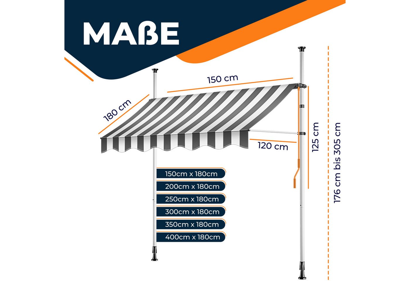Kesser® Klemmmarkise, Handkurbel, Ohne Bohren - 300 Cm, Anthrazit / Weiß Bild 2