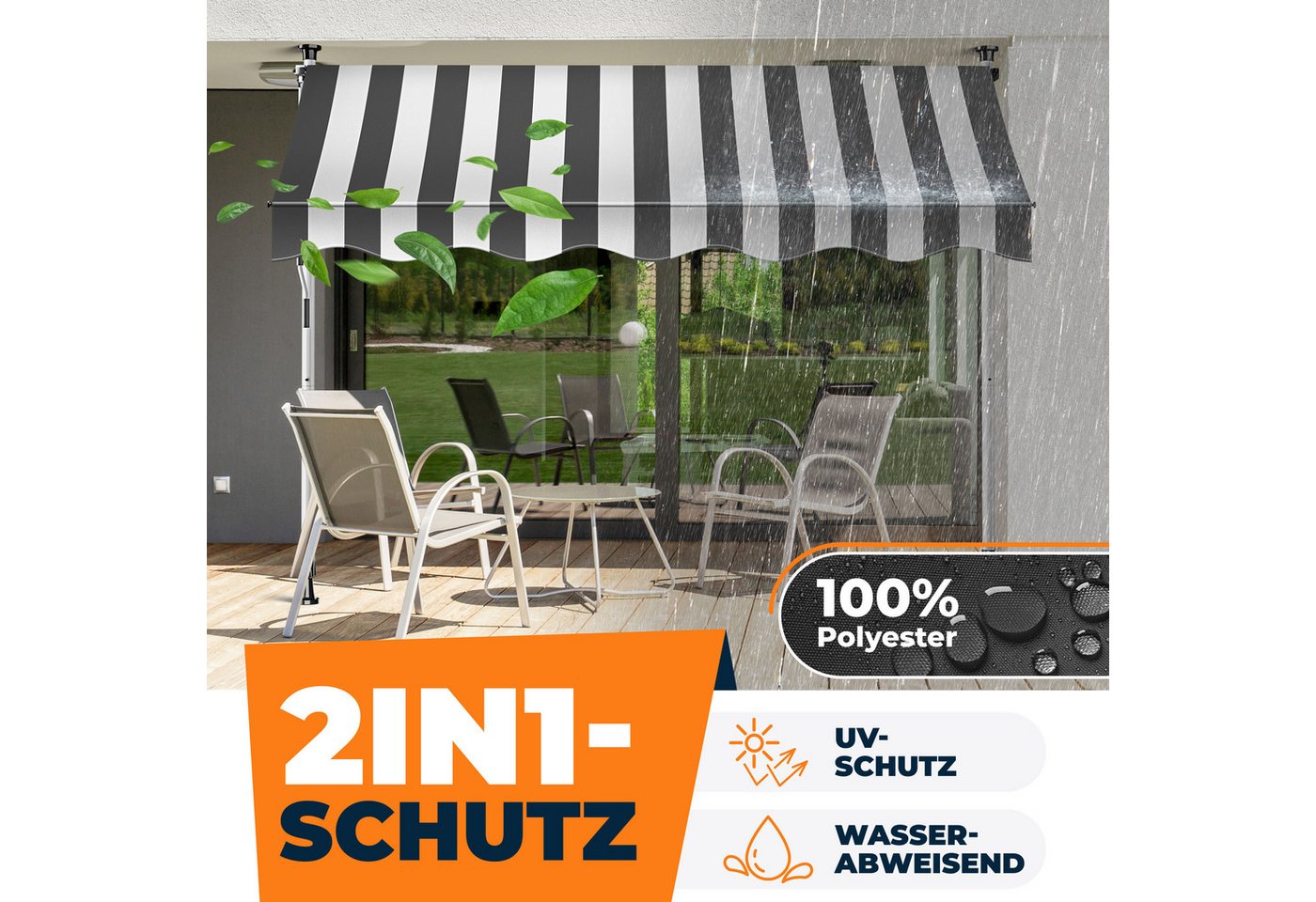 Kesser® Klemmmarkise, Handkurbel, Ohne Bohren - 300 Cm, Anthrazit / Weiß Bild 4