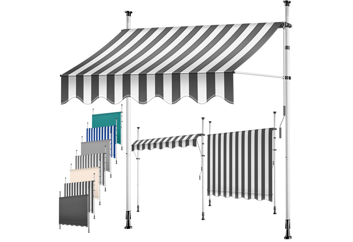 Kesser® Klemmmarkise, Handkurbel, Ohne Bohren - 300 Cm, Anthrazit / Weiß Bild 5
