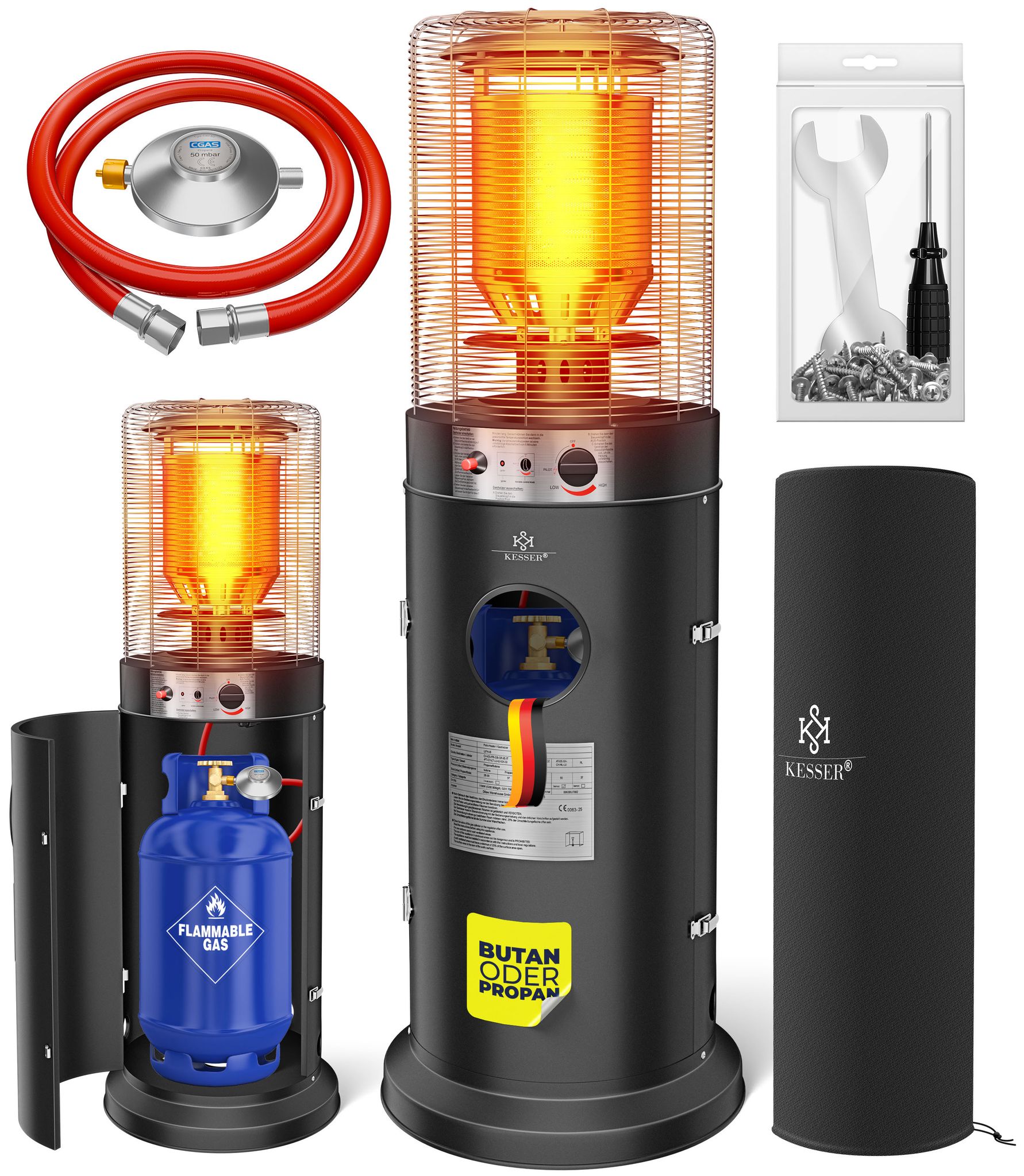 Kesser® Gas-heizstrahler Ke12 Für Die Terrasse, 10 Kw - Schwarz