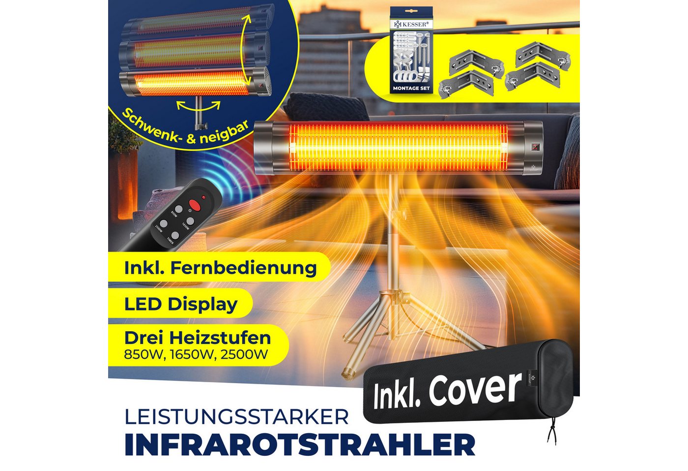 Kesser® Infrarot-terrassenstrahler 2500 W, Höhenverstellbar - 2500w, Anthrazit Bild 3