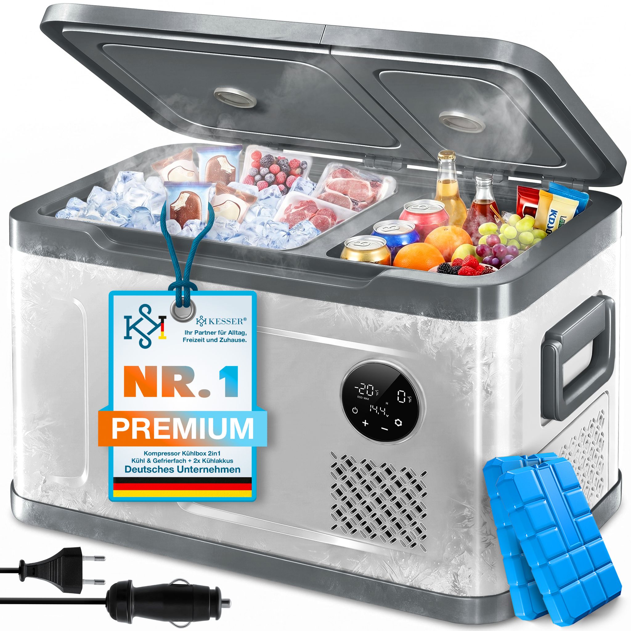 Kesser® Kompressor-kühlbox 2 In 1, Doppelzone, -20 °c - 40 L, Silber / Anthrazit