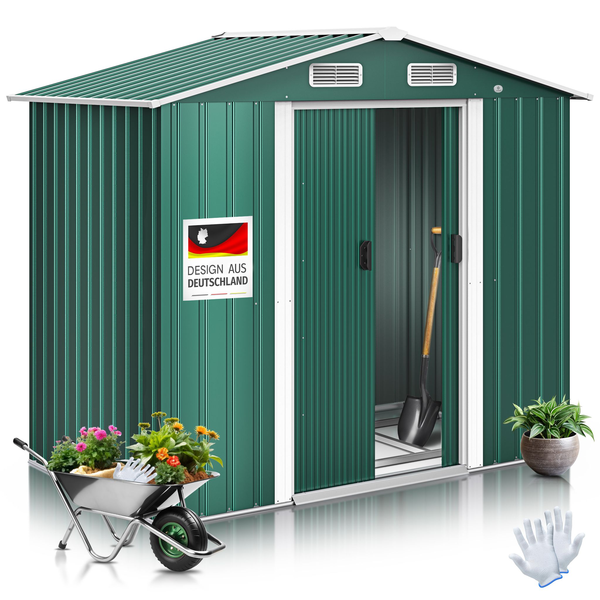 Kesser® Xl Gerätehaus Aus Metall Mit Fundament, 4,2 M³ - Grün