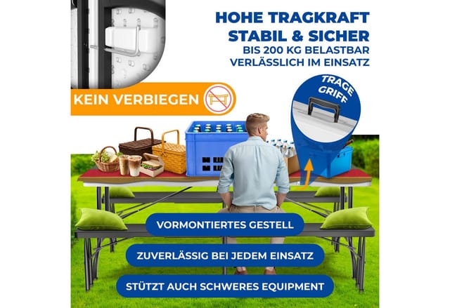KESSER® Buffettisch Tisch klappbar Kunststoff 183x76 cm Campingtisch Partytisch Klapptisch Gartentisch für Garten, Terrasse und Balkon zusammenklappbar 8 Personen inkl. Tragegriff und Cover