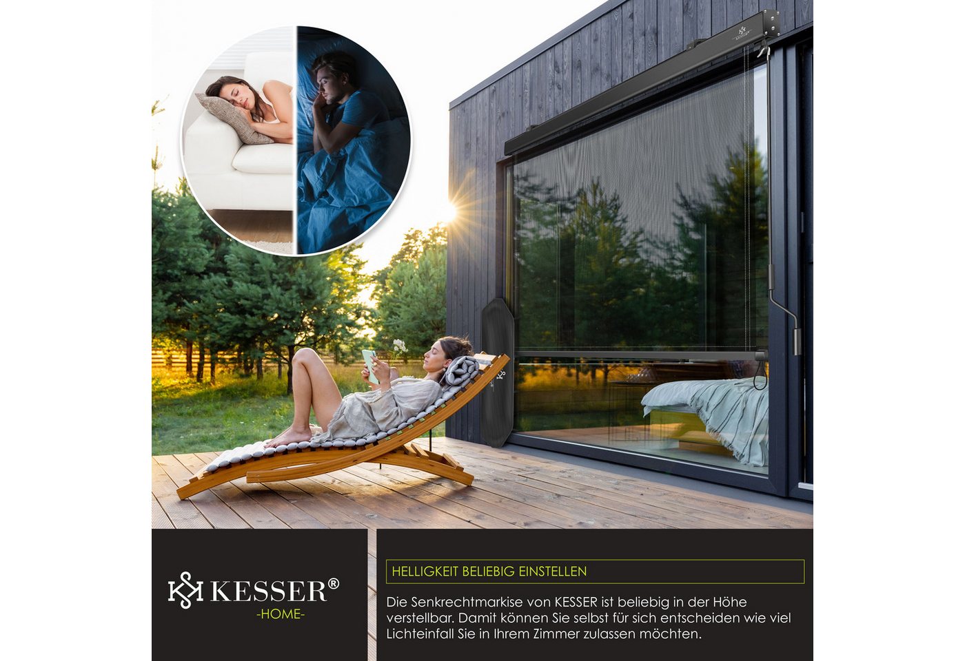 Kesser® Senkrechtmarkise, Mit Handkurbel - 160 X 250 Cm, Transparent / Anthrazit