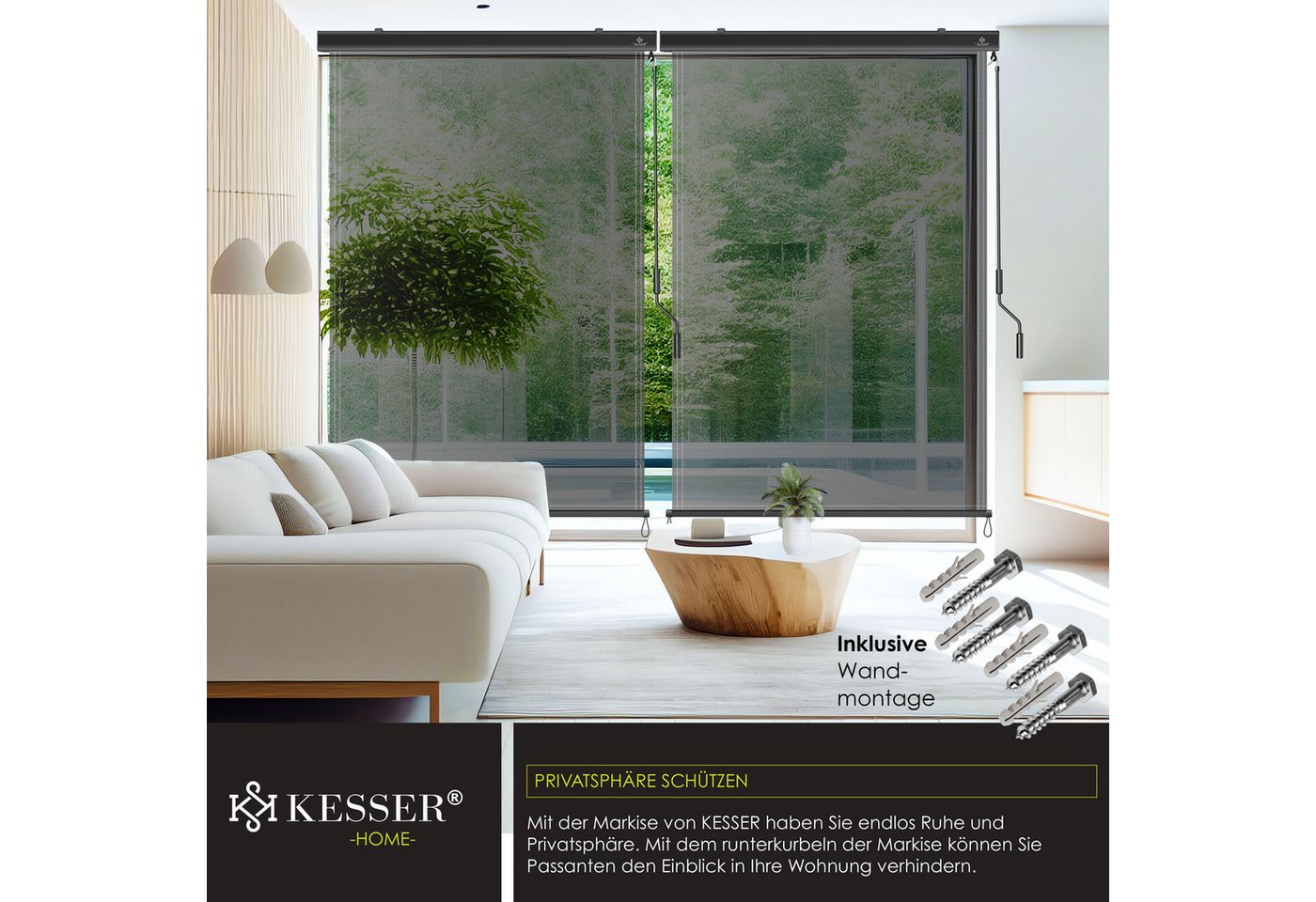 Kesser® Senkrechtmarkise, Mit Handkurbel - 160 X 250 Cm, Transparent / Anthrazit Bild 5