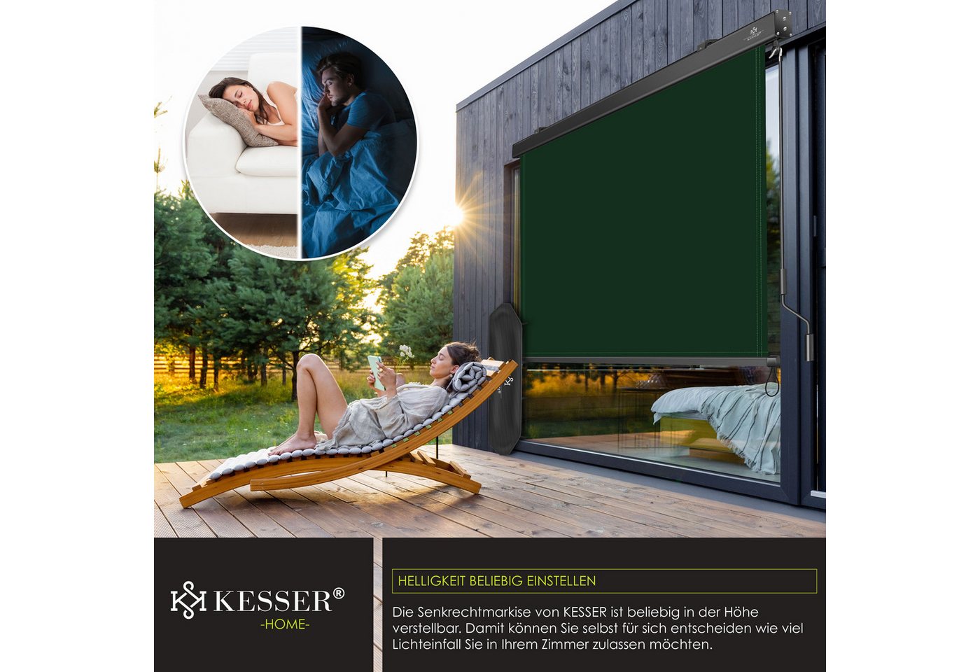 Kesser® Senkrechtmarkise, Mit Handkurbel - Dunkelgrün, 180 X 250 Cm Bild 5