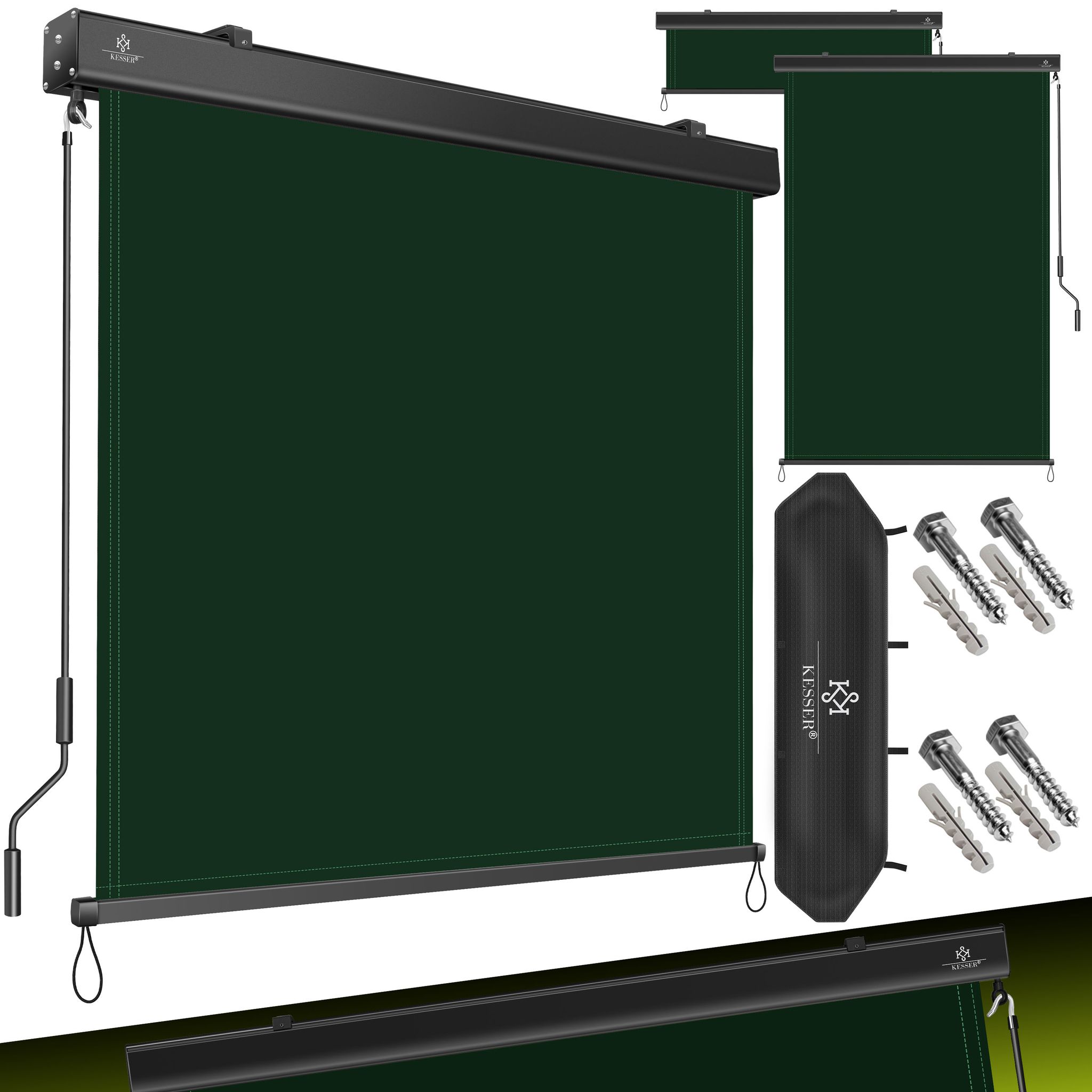 Kesser® Senkrechtmarkise, Mit Handkurbel - Dunkelgrün, 200 X 250 Cm