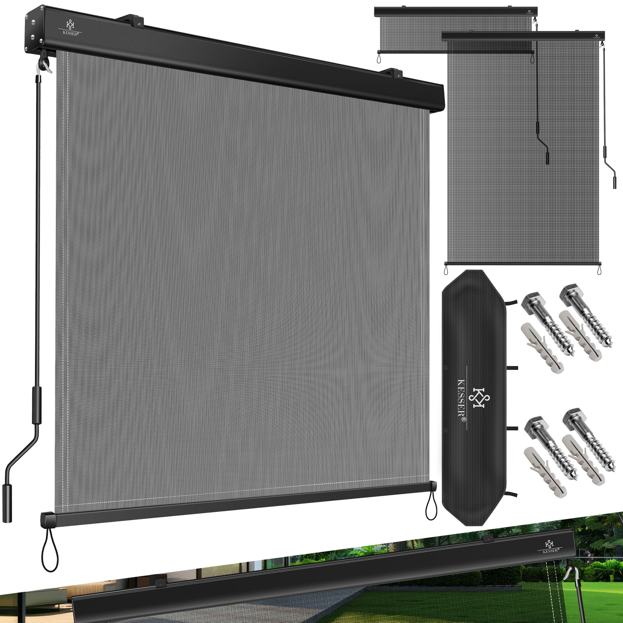 Kesser® Senkrechtmarkise, Mit Handkurbel - 180 X 250 Cm, Transparent / Anthrazit