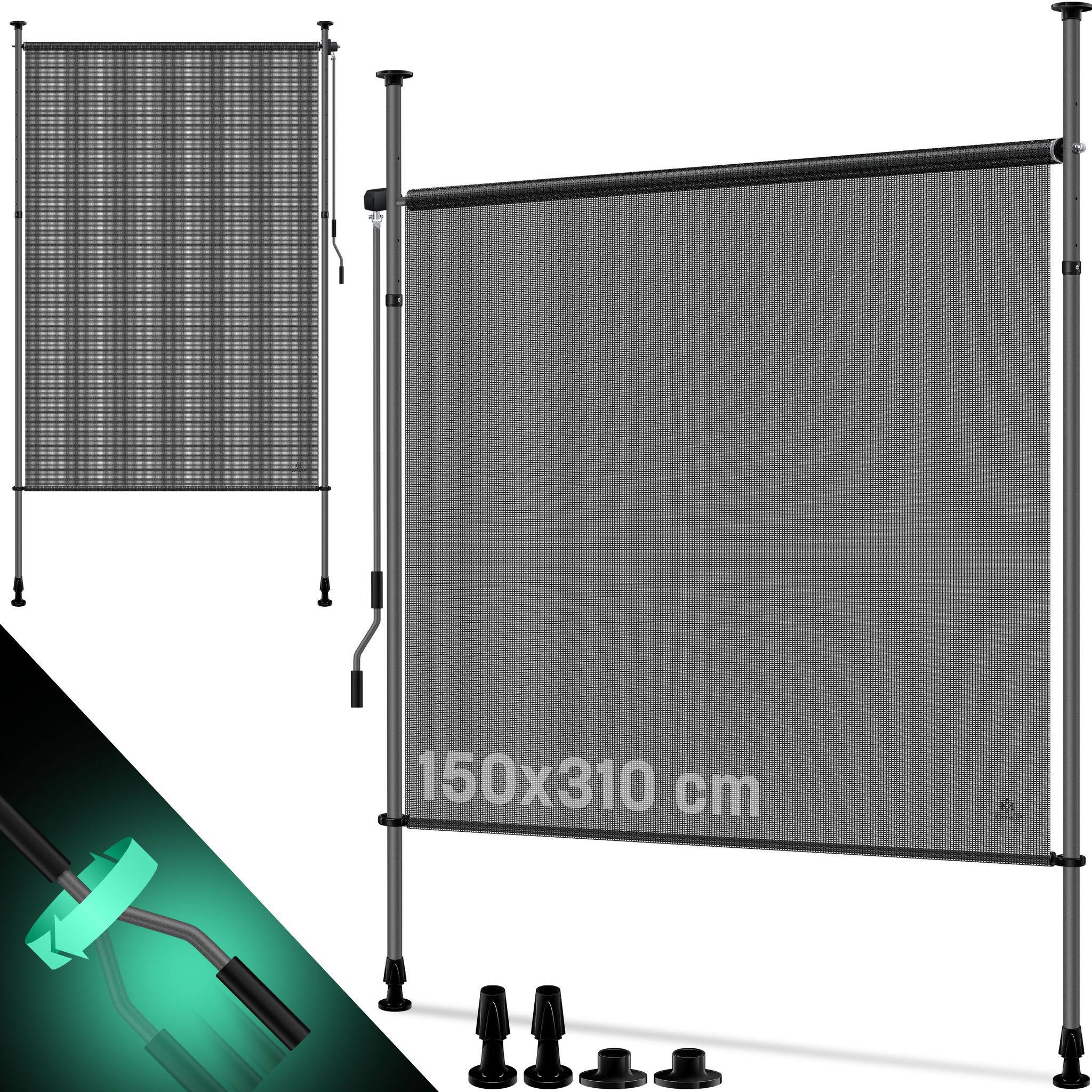 Kesser® Klemmmarkise, Senkrechtmarkise - 150x310 Cm, Transparent/anthrazit