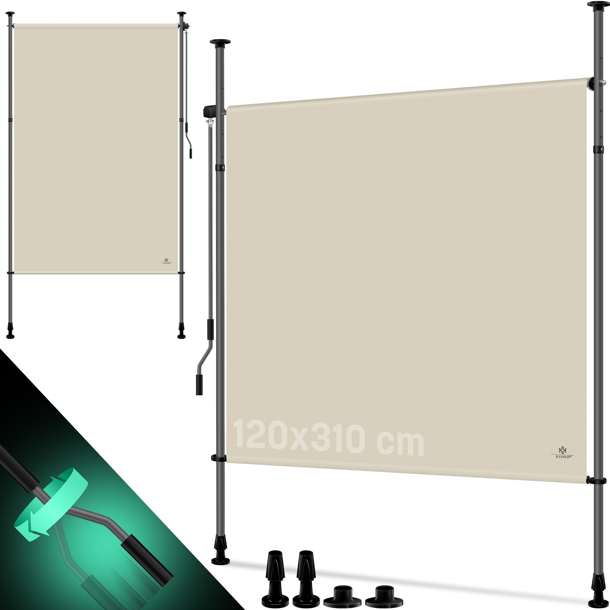 Kesser® Klemmmarkise, Senkrechtmarkise, Blickdicht - 120x310 Cm, Beige