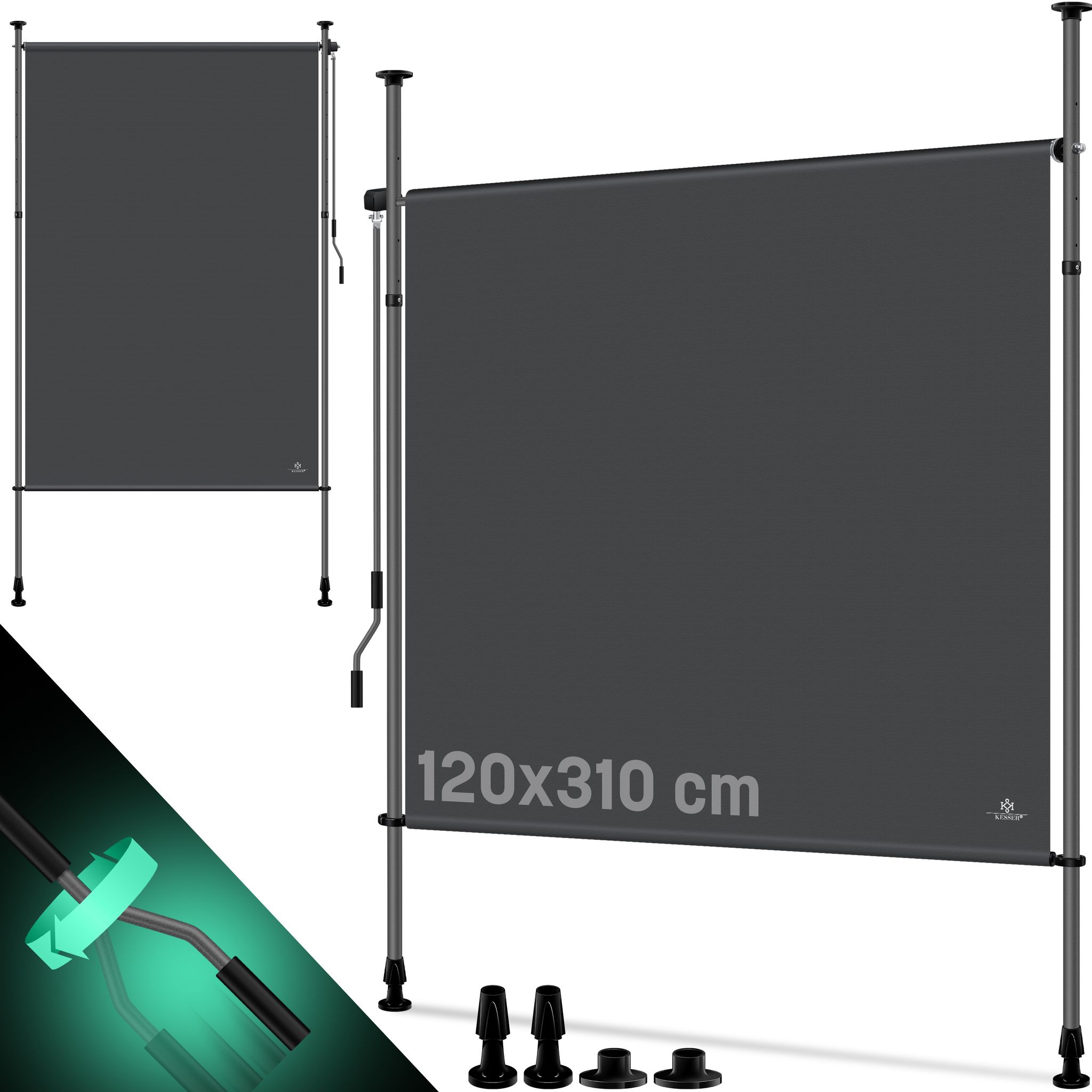 Kesser® Klemmmarkise, Senkrechtmarkise, Blickdicht - 120x310 Cm, Anthrazit