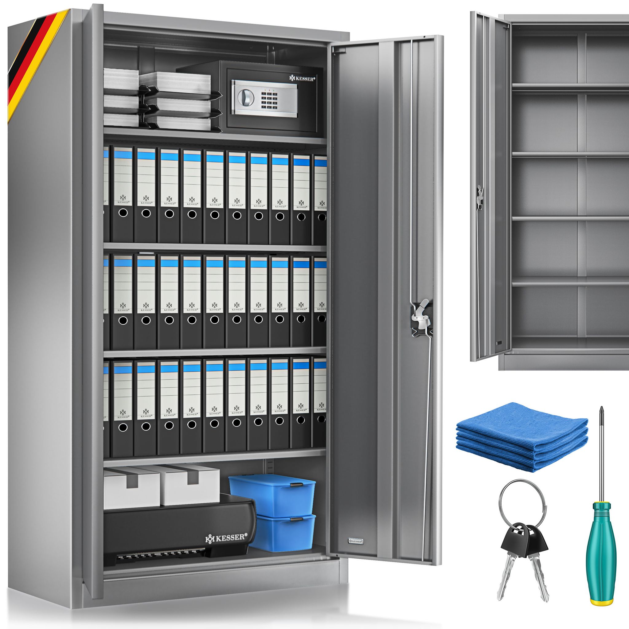 Kesser® Aktenschrank Abschließbar Stahl, Höhenverstellbare Böden – 180 X 80 X 40 Cm / Anthrazit