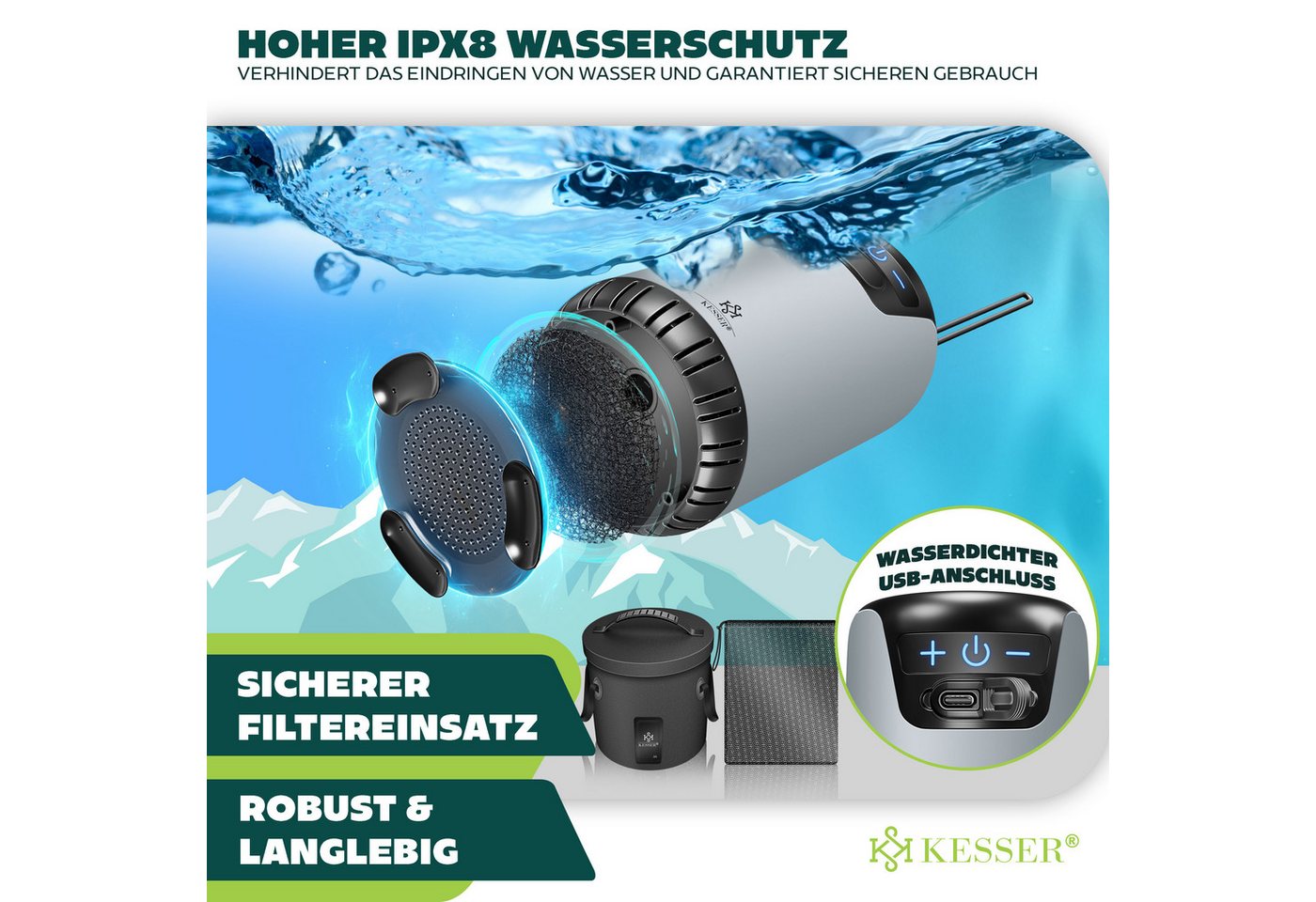 Kesser® Campingdusche Mit Pumpe & Akku 8000 Mah, Duschkopf, 2 M Schlauch Bild 3