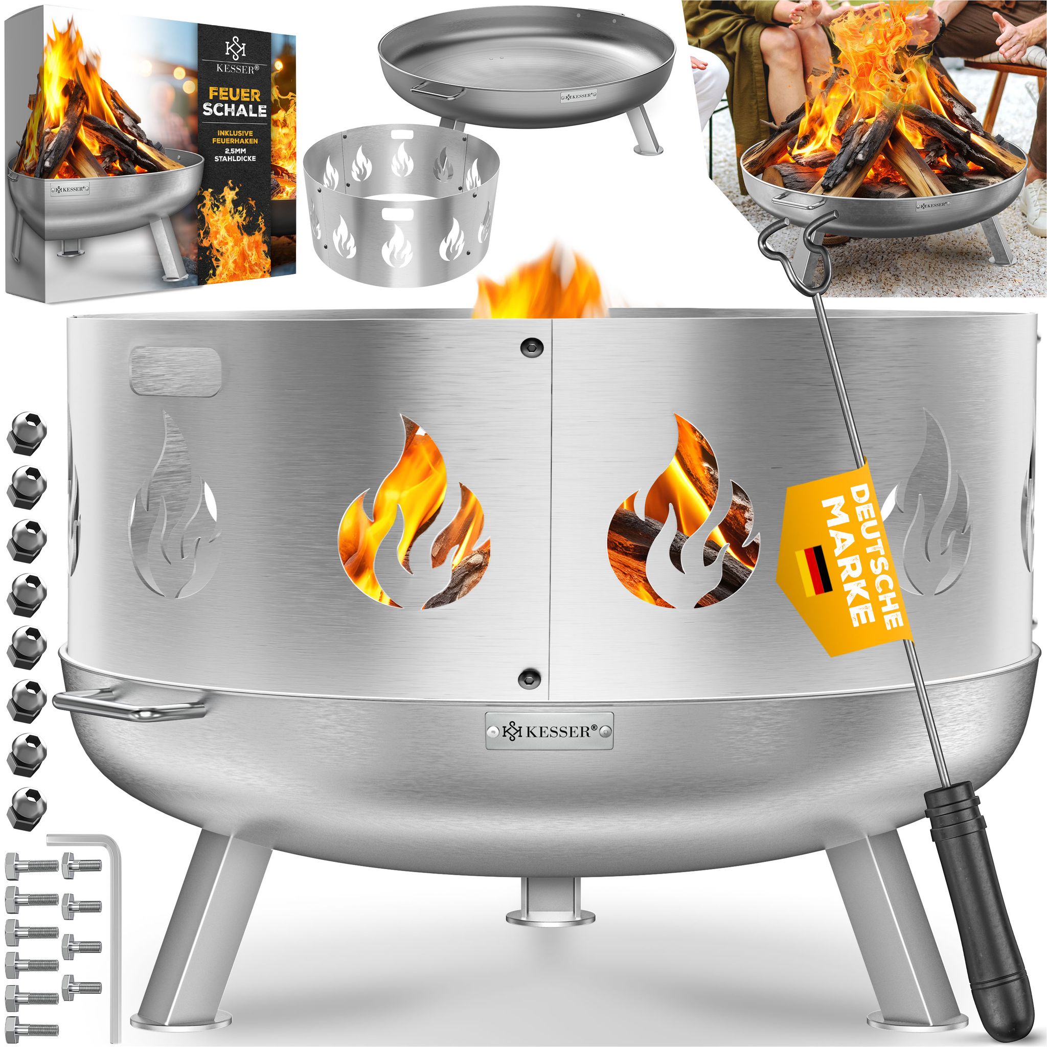 Kesser® Feuerschale Ø 60-80 Cm, 2,5 Mm Stahl - Legierter Stahl + Funkenschutz