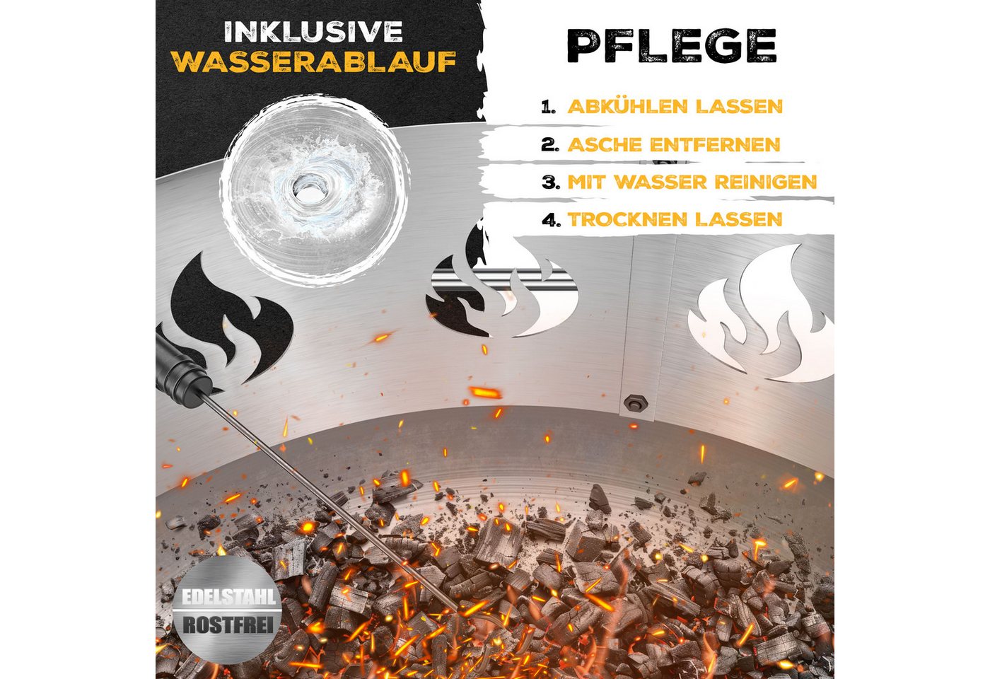 Kesser® Feuerschale Ø 60-80 Cm, 2,5 Mm Stahl - Edelstahl + Funkenschutz Bild 2