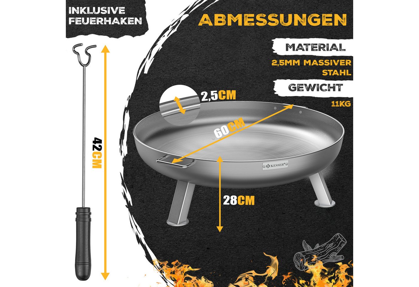 Kesser® Feuerschale Ø 60-80 Cm, 2,5 Mm Stahl - Feuerhaken, Legierter Stahl Bild 5