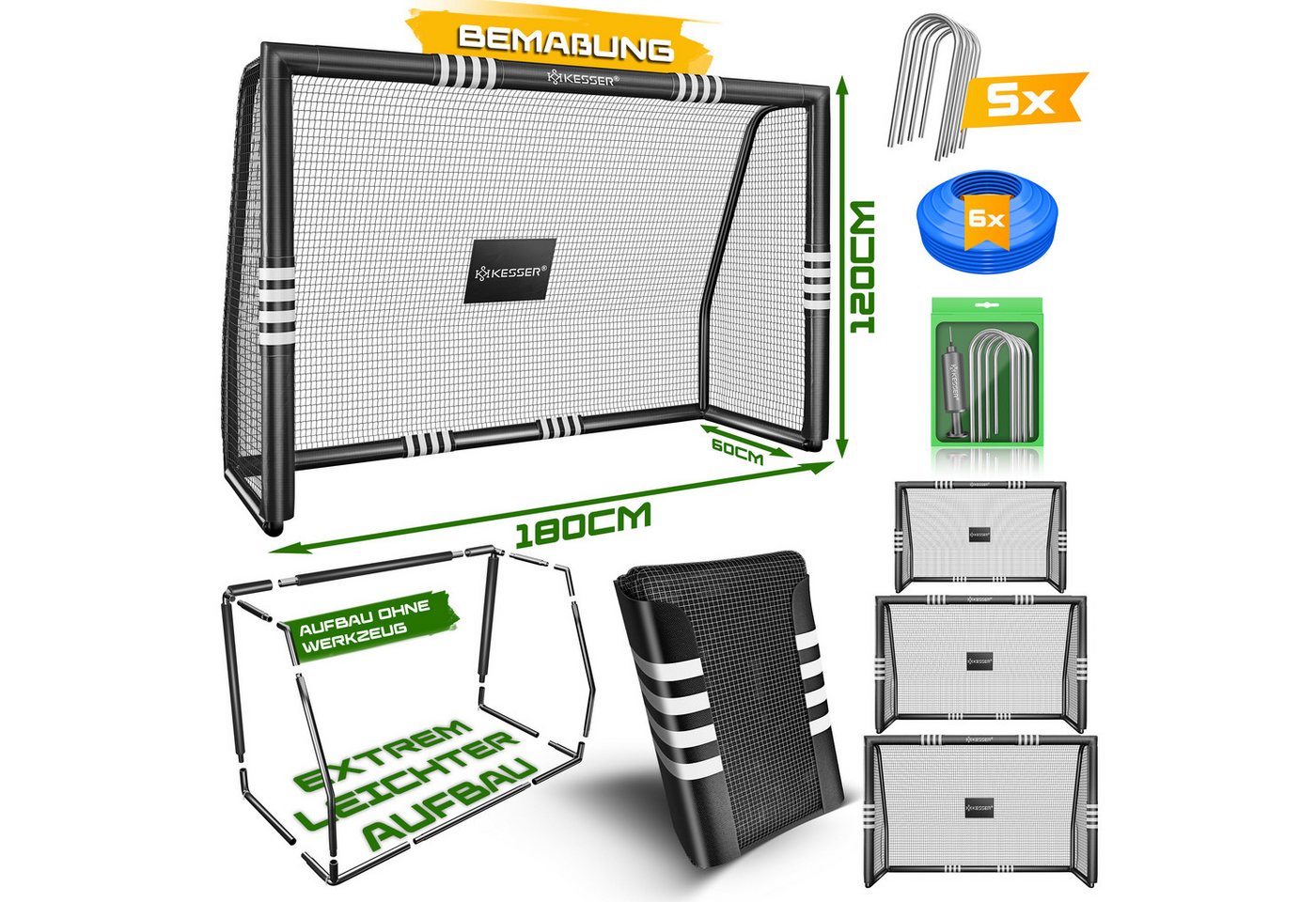 Kesser® Fußballtor Für Garten, 180-300 Cm - Schwarz, 180 Cm, Ohne Torwand Bild 3