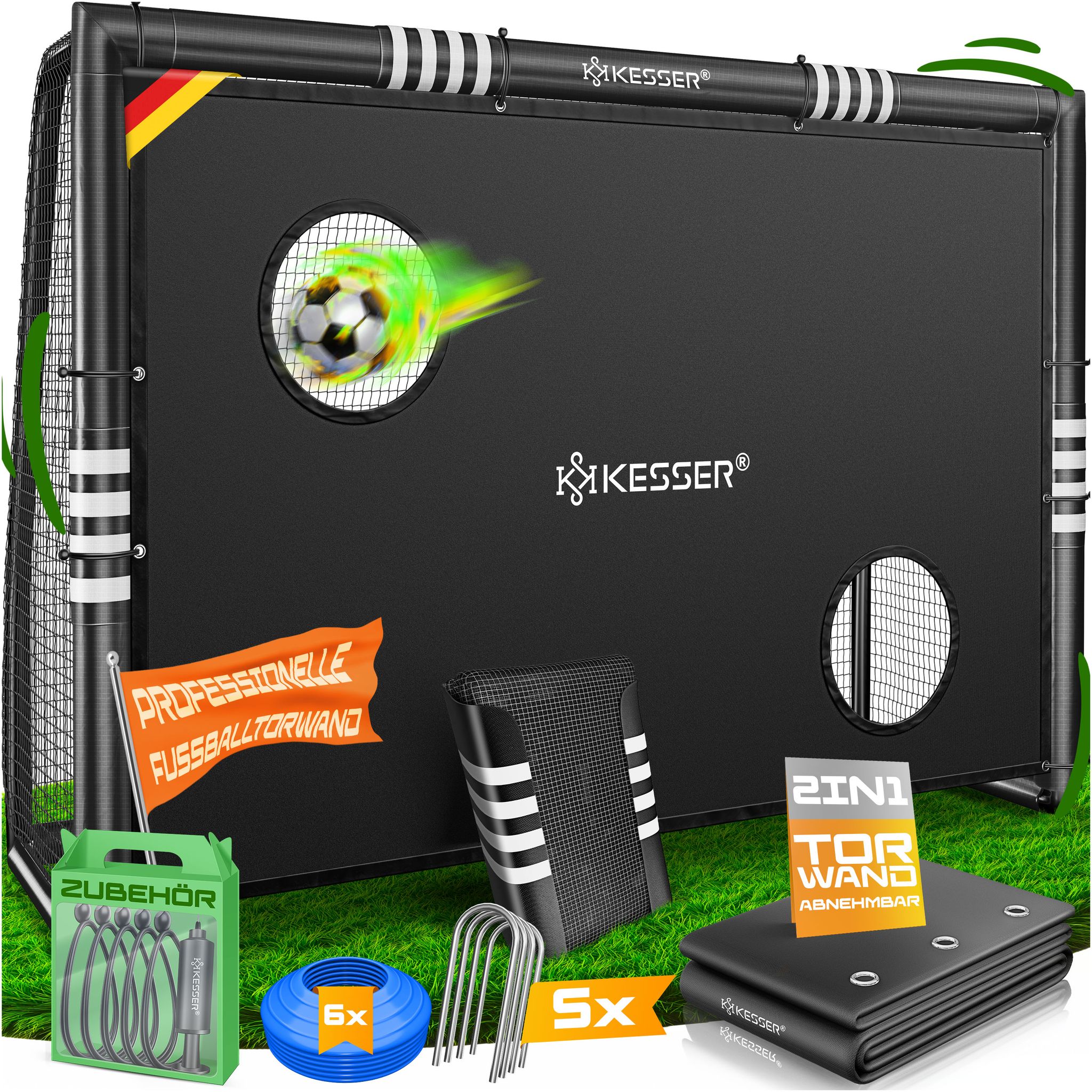 Kesser® Fußballtor Für Garten, 180-300 Cm - Schwarz, 180 Cm, Mit Torwand