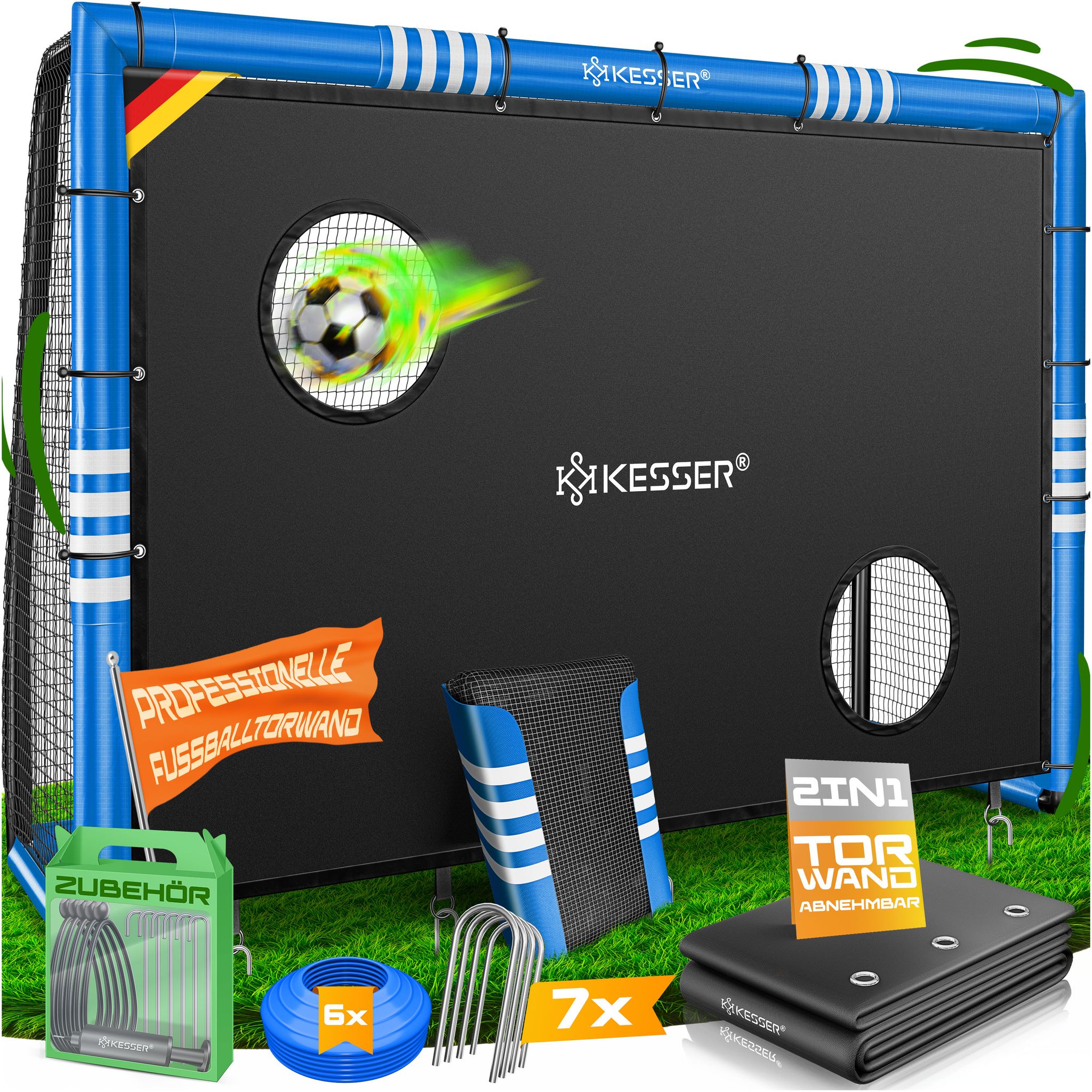 Kesser® Fußballtor Für Garten, 180-300 Cm - Blau, 240 Cm, Mit Torwand