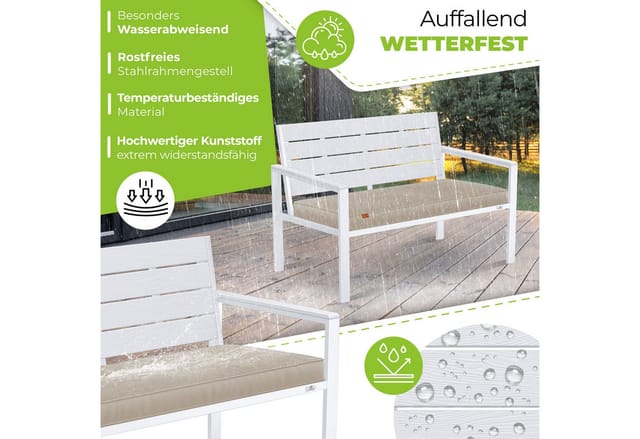 Kesser® Gartenbank Mit Kissen, 2-sitzer, Bis 300 Kg, Holzoptik - Weiß / Weiß