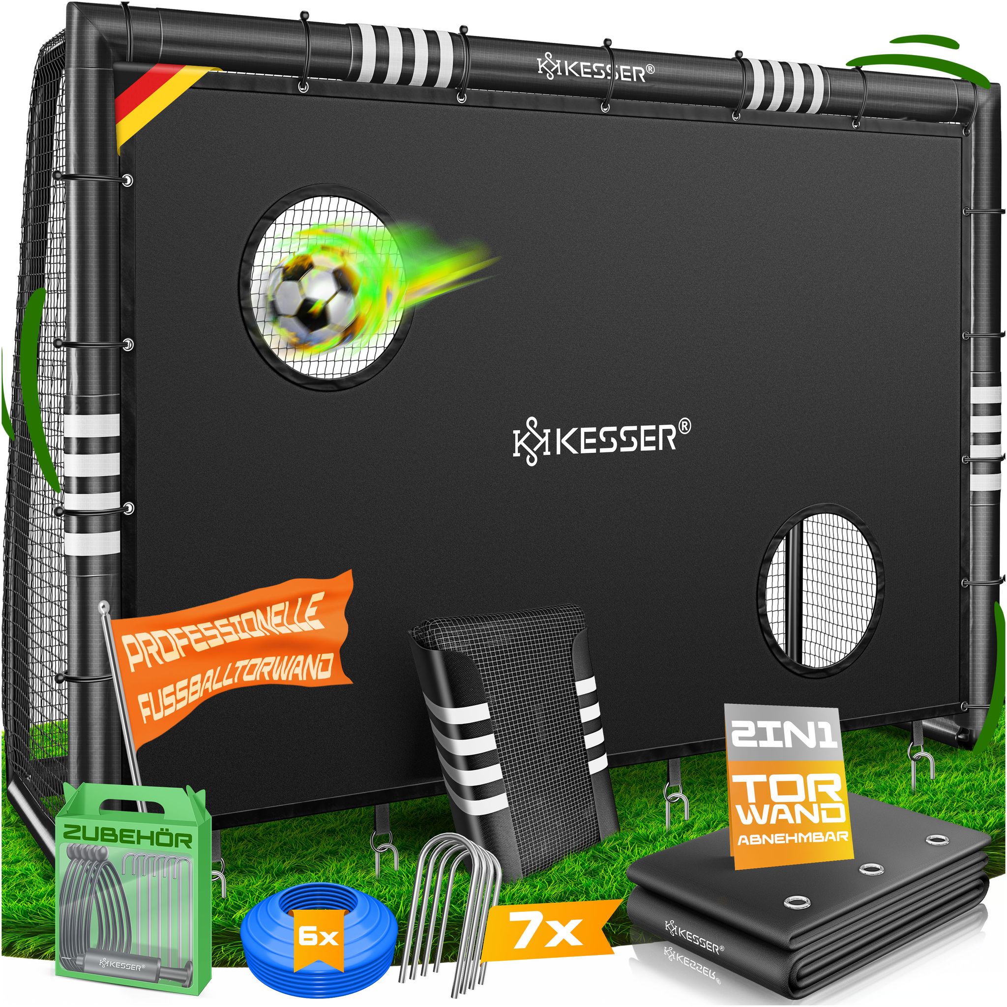 Kesser® Fußballtor Für Garten, 180-300 Cm - Schwarz, 300 Cm, Mit Torwand