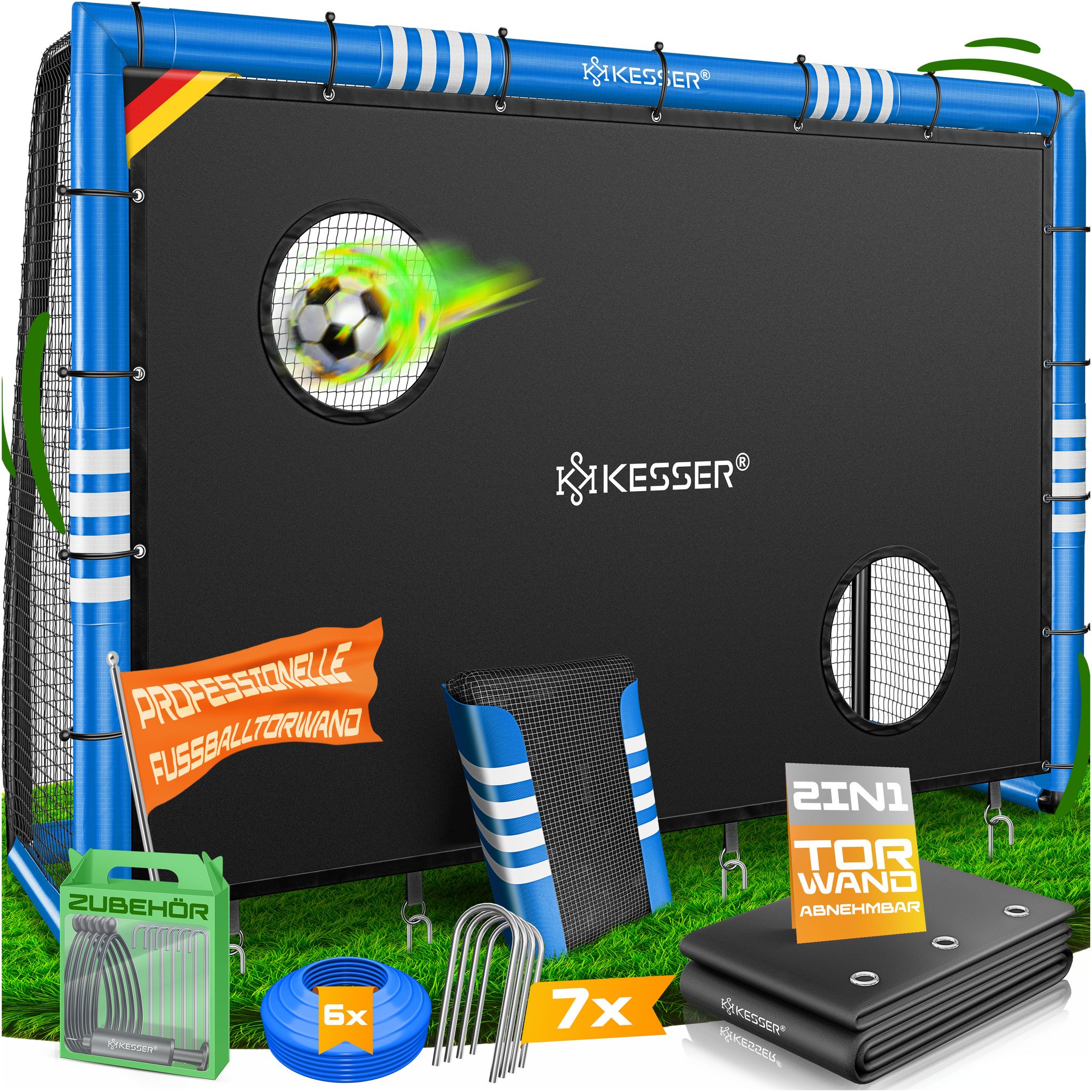 Kesser® Fußballtor Für Garten, 180-300 Cm - Blau, 300 Cm, Mit Torwand