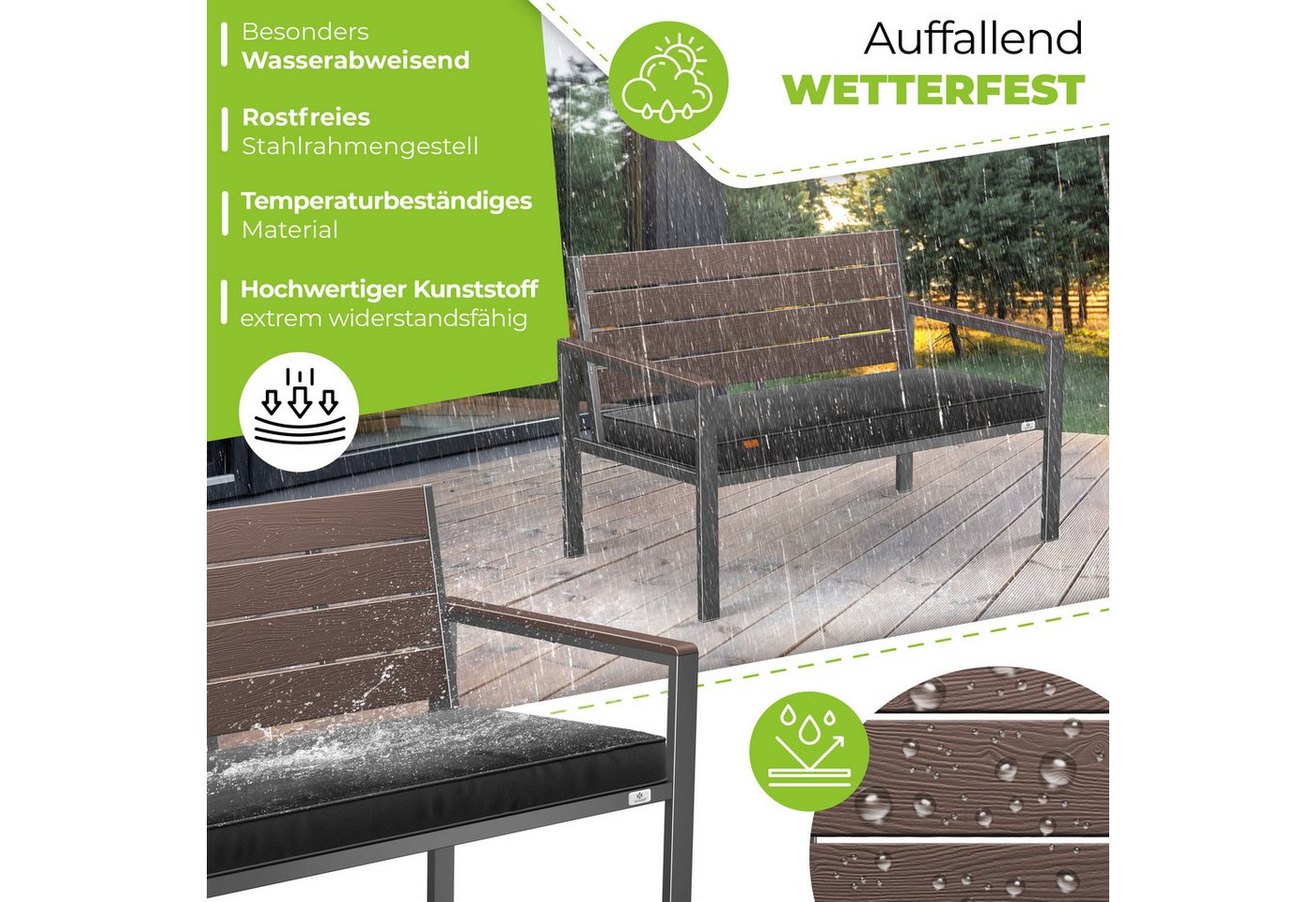 Kesser® Gartenbank Mit Kissen, 2-sitzer, Bis 300 Kg - Coffee / Anthrazit Bild 2