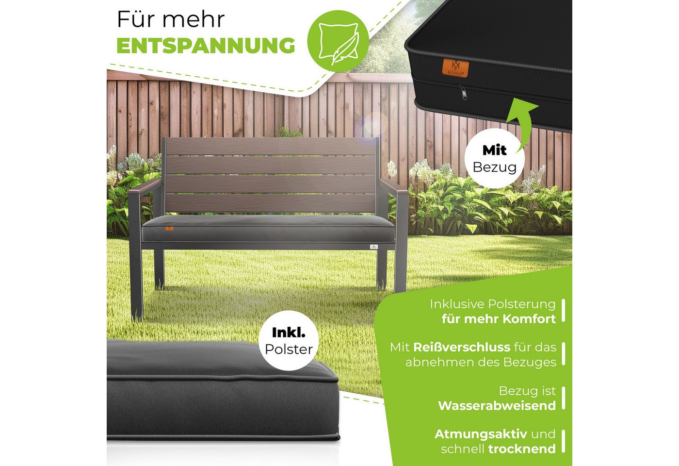 Kesser® Gartenbank Mit Kissen, 2-sitzer, Bis 300 Kg - Coffee / Anthrazit Bild 3