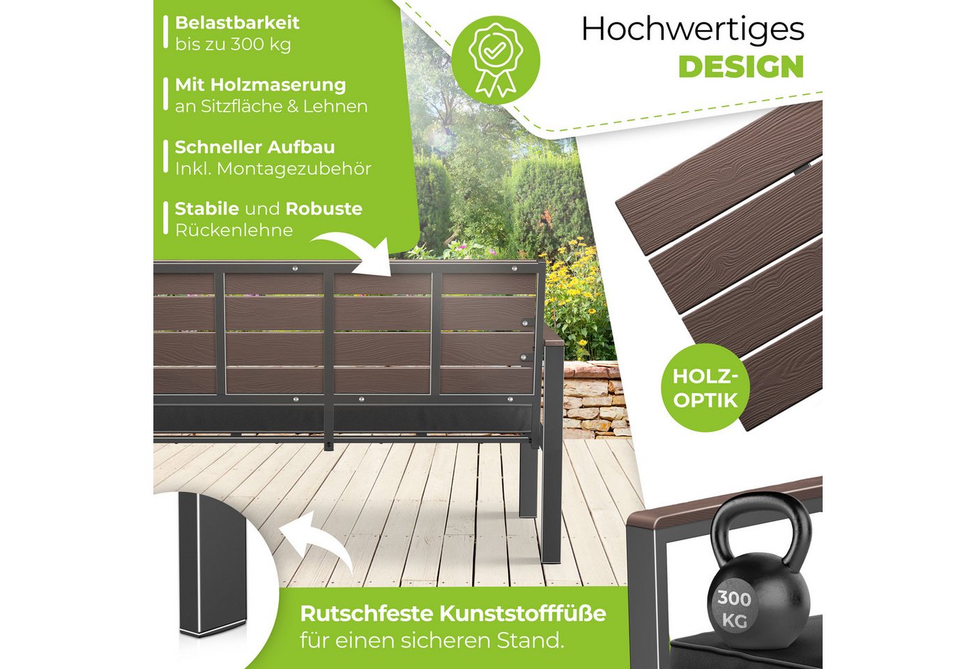 Kesser® Gartenbank Mit Kissen, 2-sitzer, Bis 300 Kg - Coffee / Anthrazit Bild 4