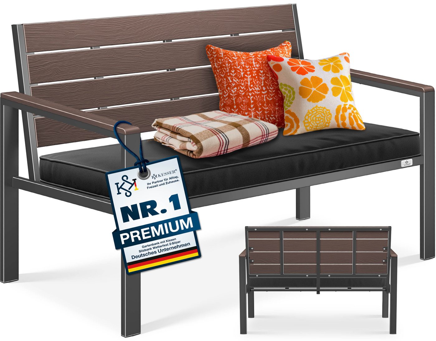 Kesser® Gartenbank Mit Kissen, 2-sitzer, Bis 300 Kg - Coffee / Anthrazit Bild 5