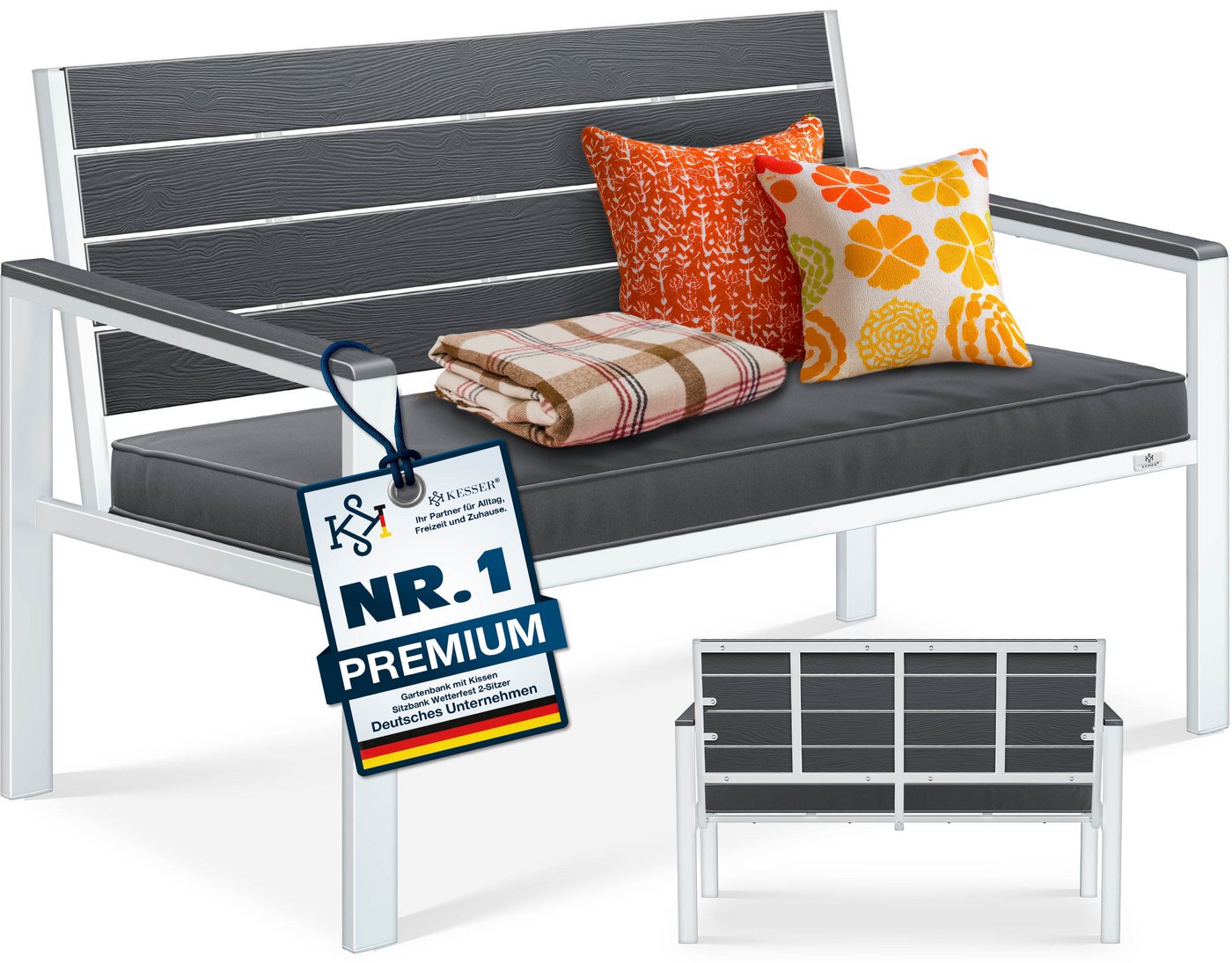 Kesser® Gartenbank Mit Kissen, 2-sitzer, Bis 300 Kg - Anthrazit / Weiß