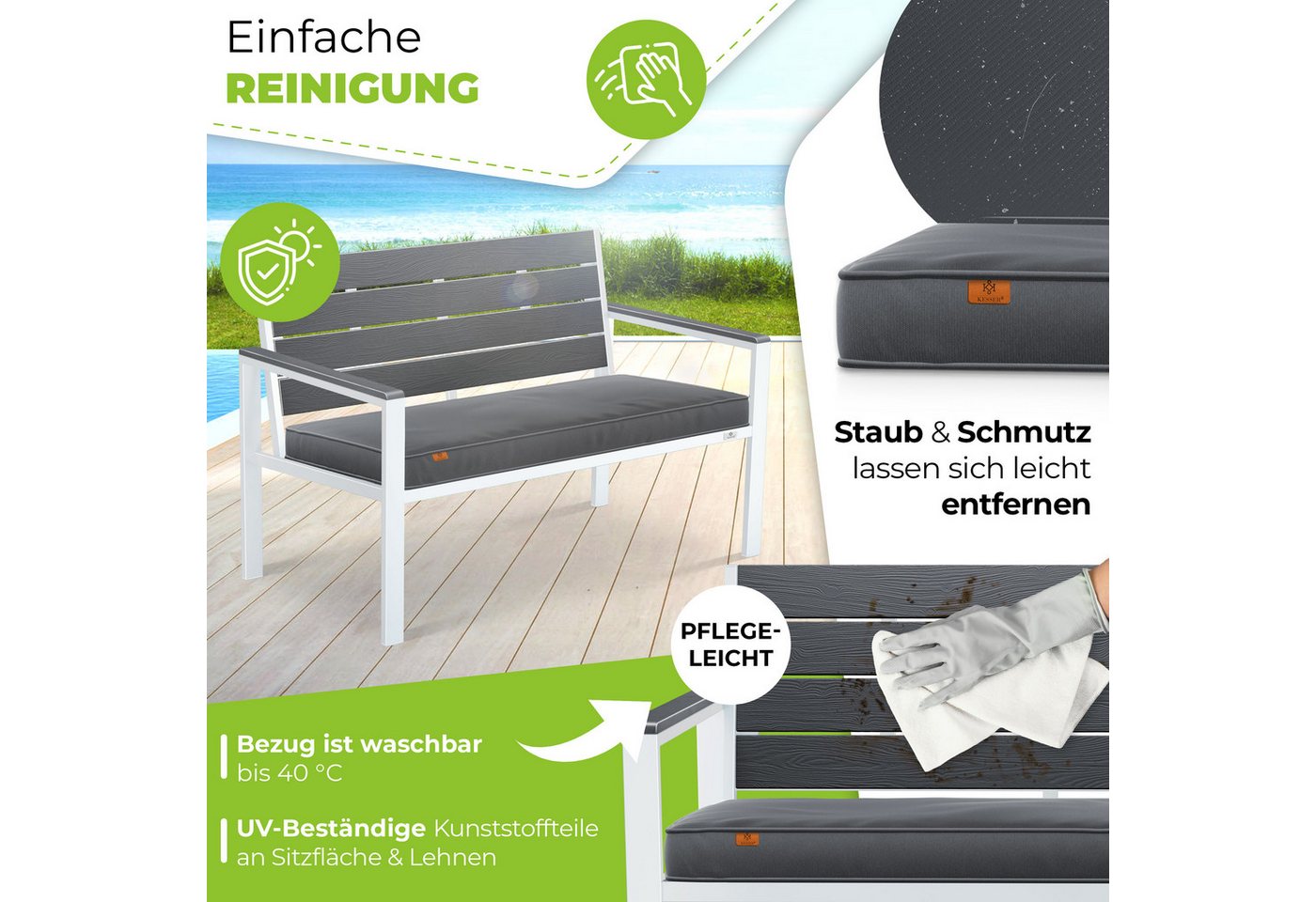 Kesser® Gartenbank Mit Kissen, 2-sitzer, Bis 300 Kg - Anthrazit / Weiß Bild 2