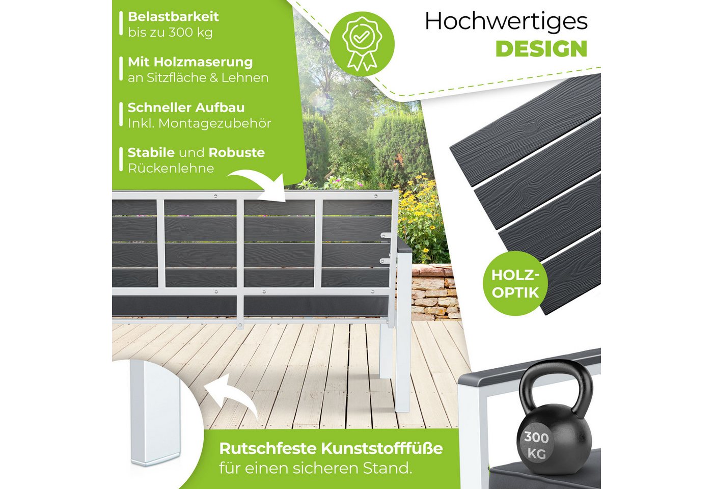 Kesser® Gartenbank Mit Kissen, 2-sitzer, Bis 300 Kg - Anthrazit / Weiß Bild 3