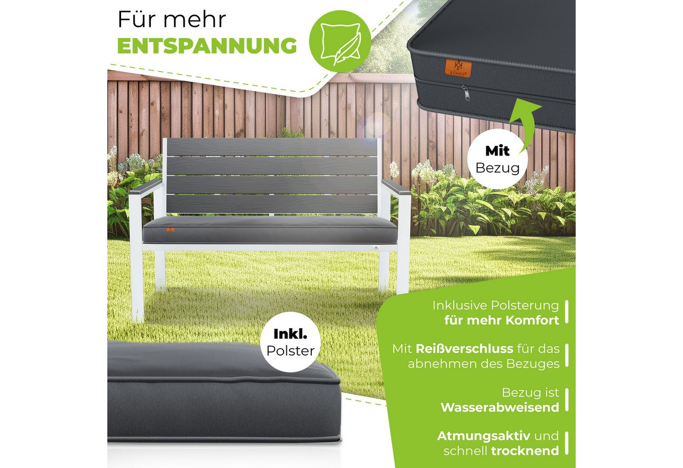 Kesser® Gartenbank Mit Kissen, 2-sitzer, Bis 300 Kg - Anthrazit / Weiß Bild 4