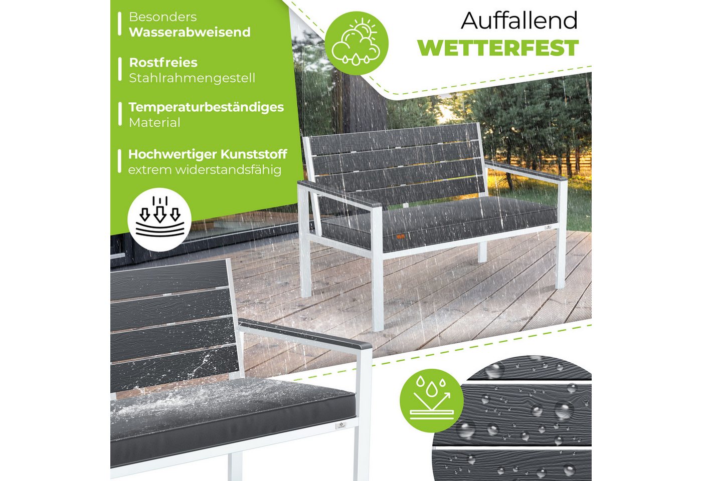 Kesser® Gartenbank Mit Kissen, 2-sitzer, Bis 300 Kg - Anthrazit / Weiß Bild 5