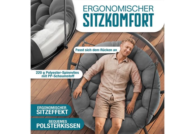 Kesser® Hängesessel Bali Mit Gestell, Bis 150 Kg, Kissen - Anthrazit