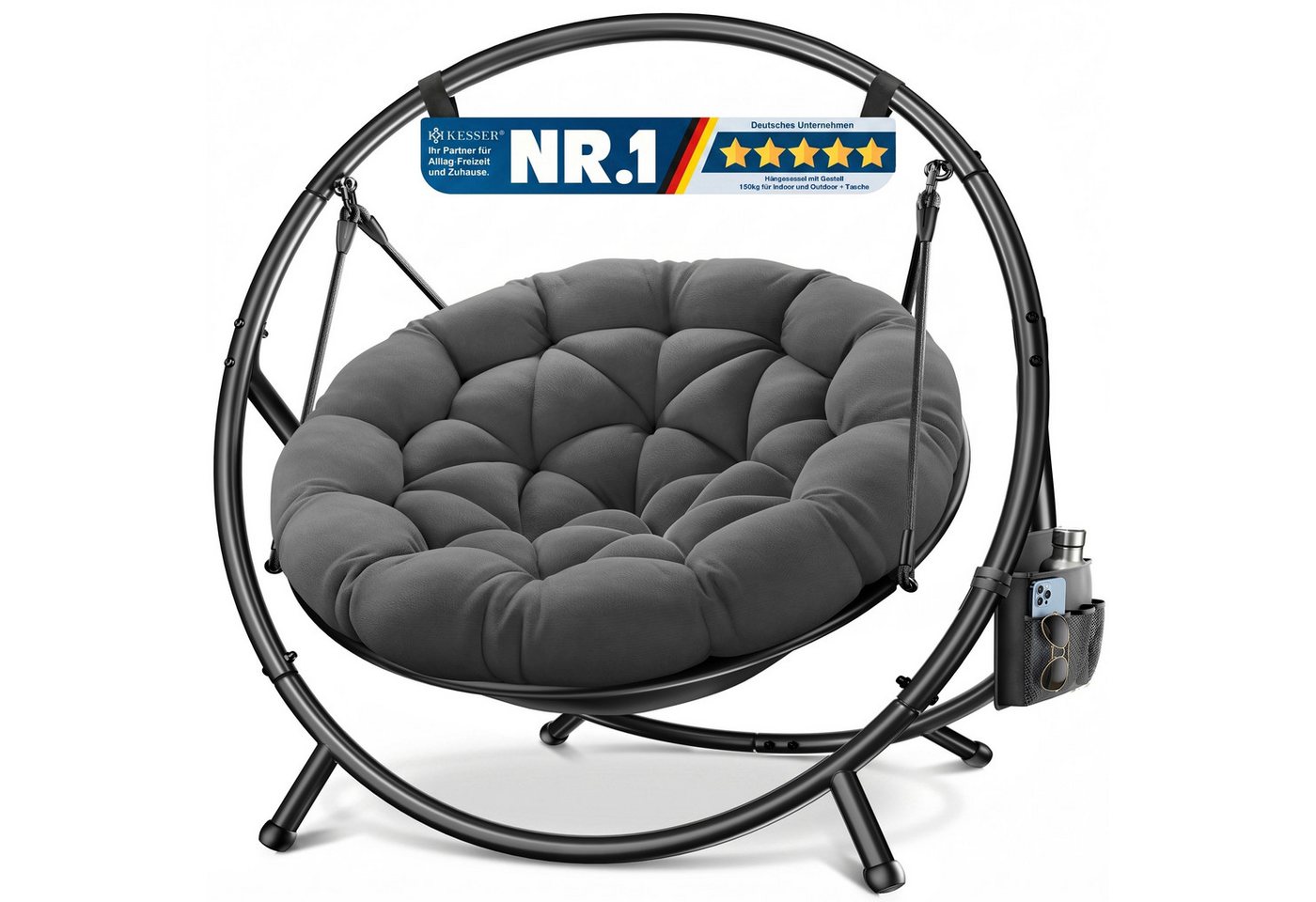 Kesser® Hängesessel Bali Mit Gestell, Bis 150 Kg, Kissen - Anthrazit Bild 3