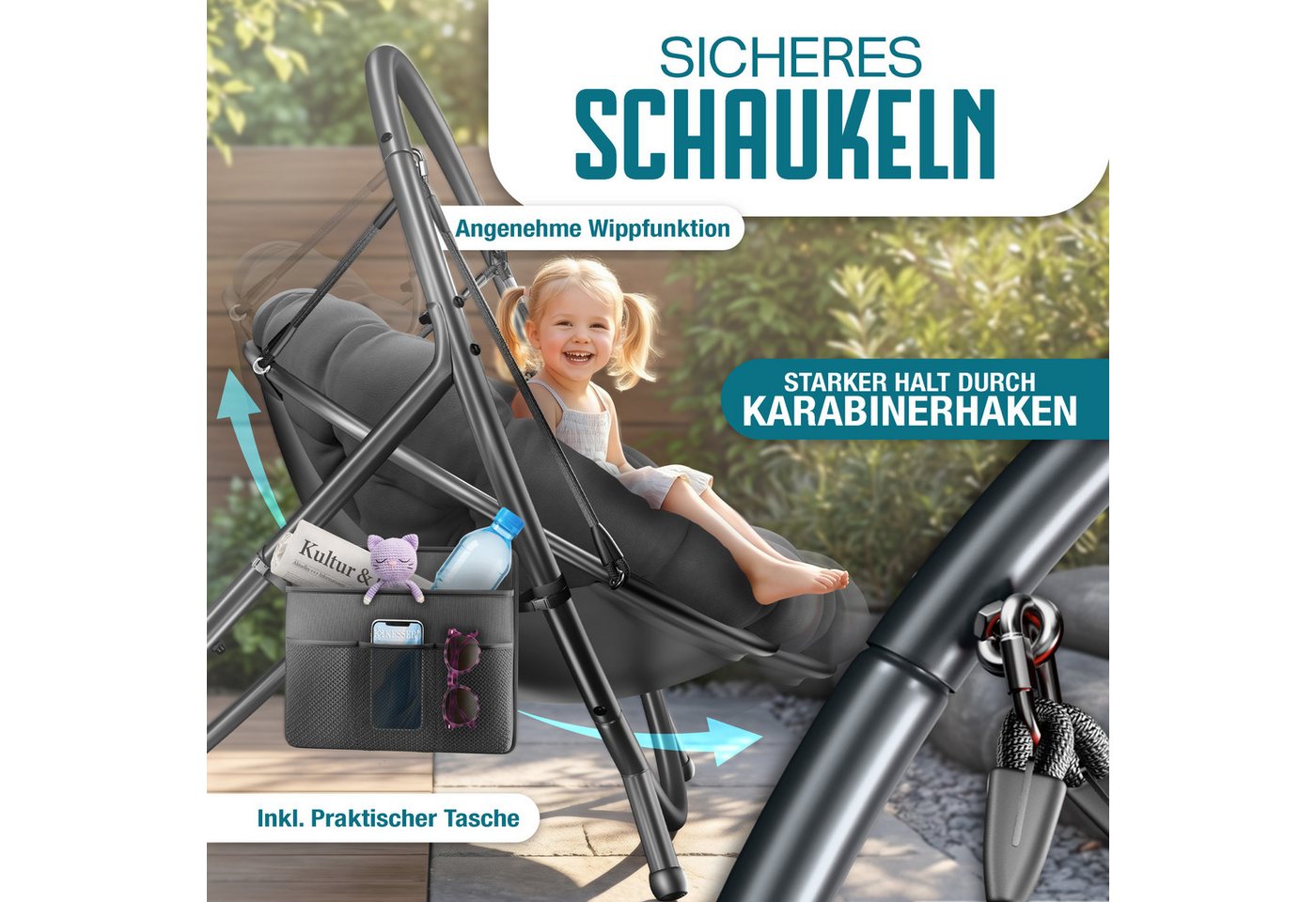 Kesser® Hängesessel Bali Mit Gestell, Bis 150 Kg, Kissen - Anthrazit Bild 5