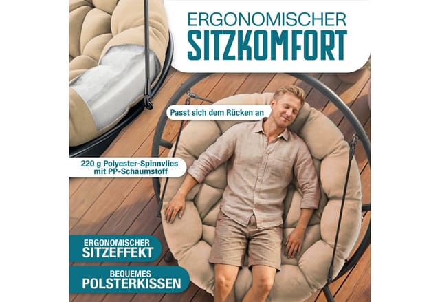 Kesser® Hängesessel Bali Mit Gestell, Bis 150 Kg, Kissen, Indoor/outdoor - Beige