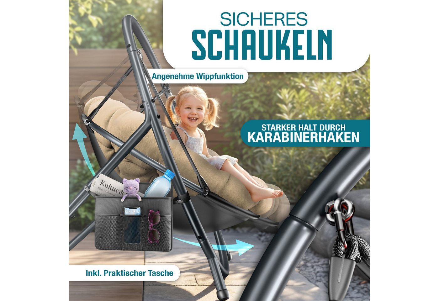 Kesser® Hängesessel Bali Mit Gestell, Bis 150 Kg, Kissen, Indoor/outdoor - Beige Bild 2