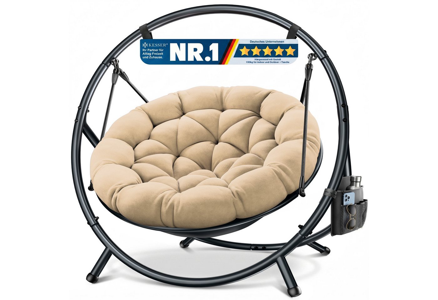Kesser® Hängesessel Bali Mit Gestell, Bis 150 Kg, Kissen, Indoor/outdoor - Beige Bild 5