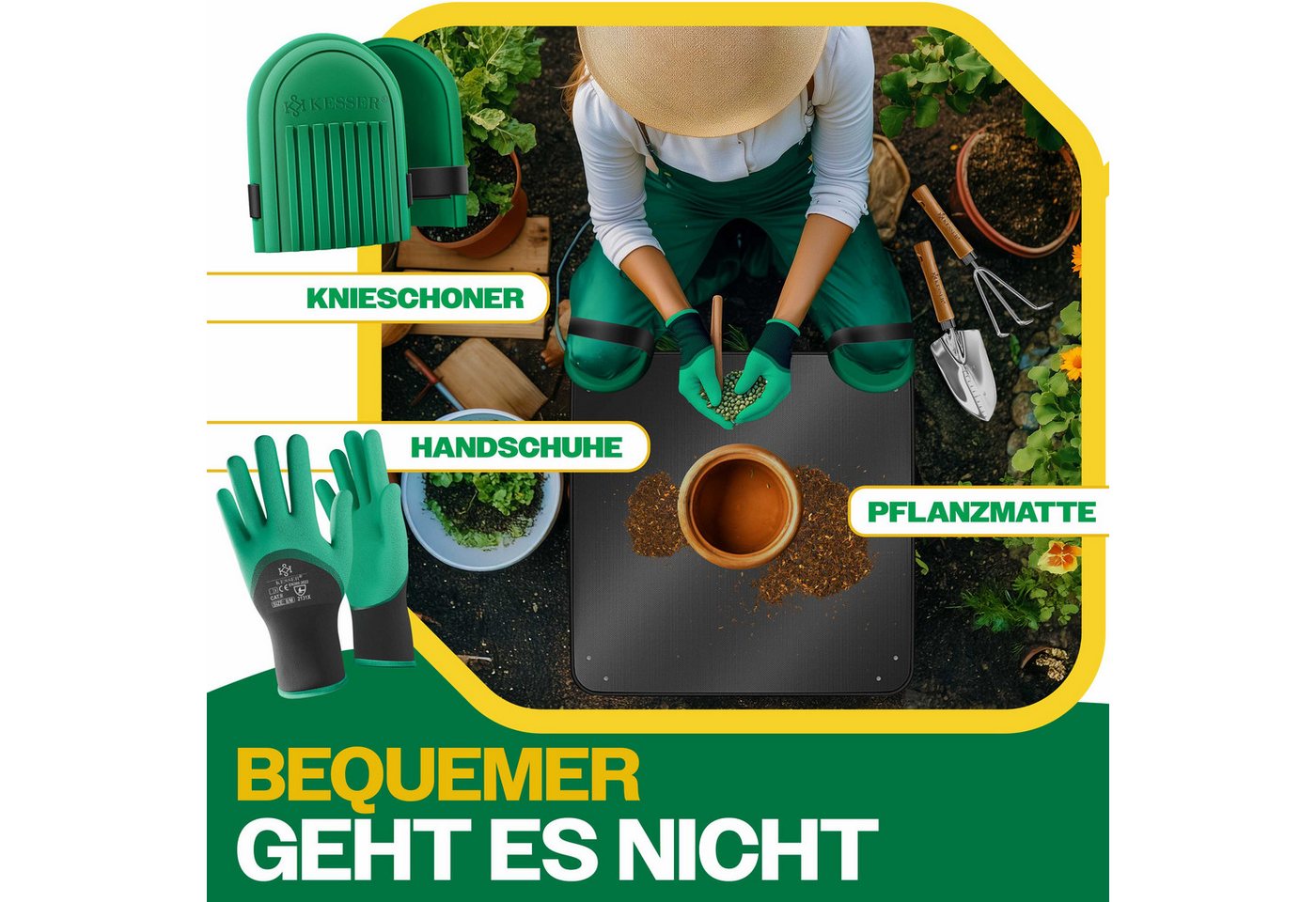 Kesser® Gartenwerkzeug Set 10-teilig, Holzgriffe, Tasche, Knieschoner Bild 2