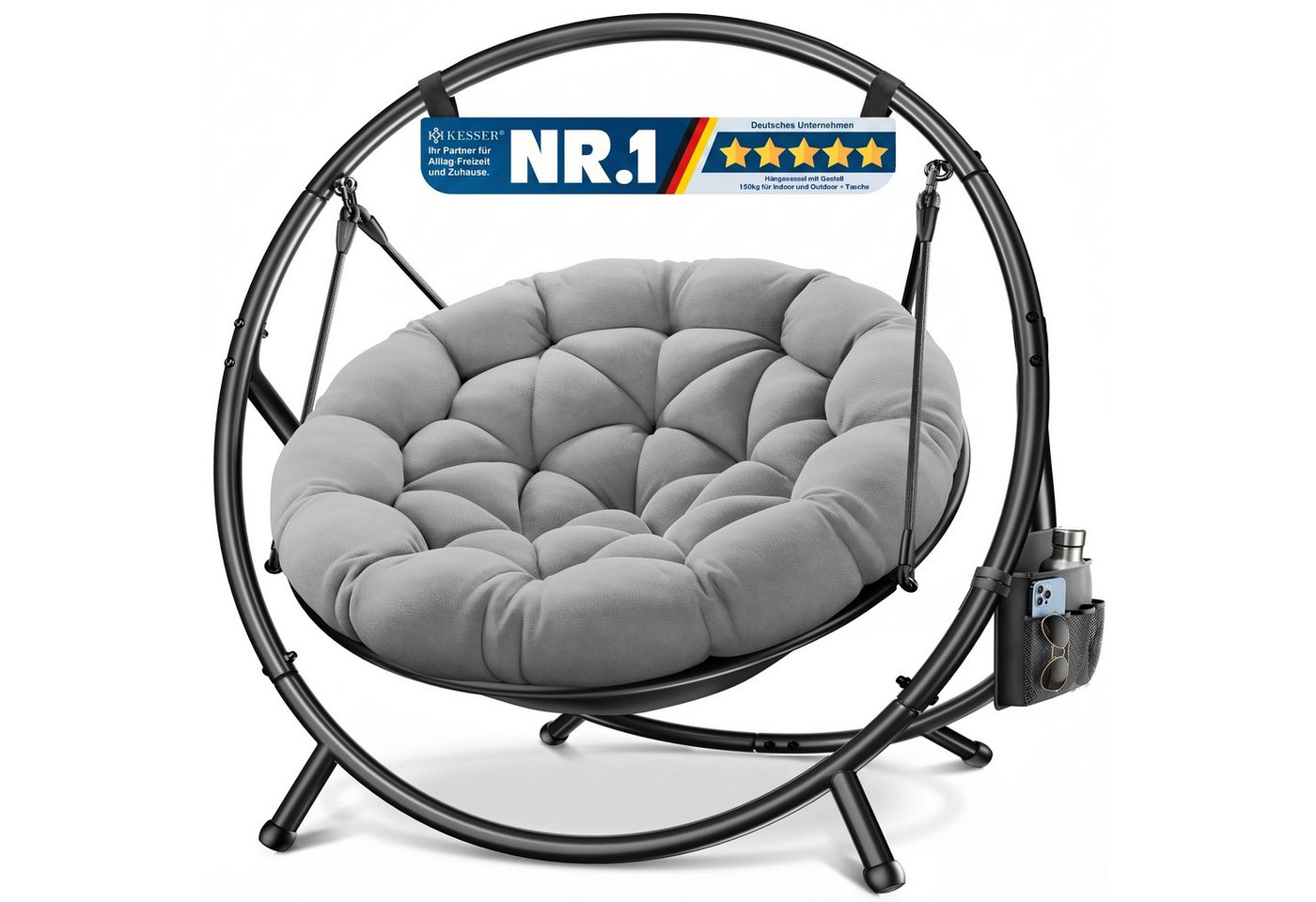 Kesser® Hängesessel Bali Mit Gestell, Bis 150 Kg, Kissen, Indoor/outdoor - Grau Bild 2