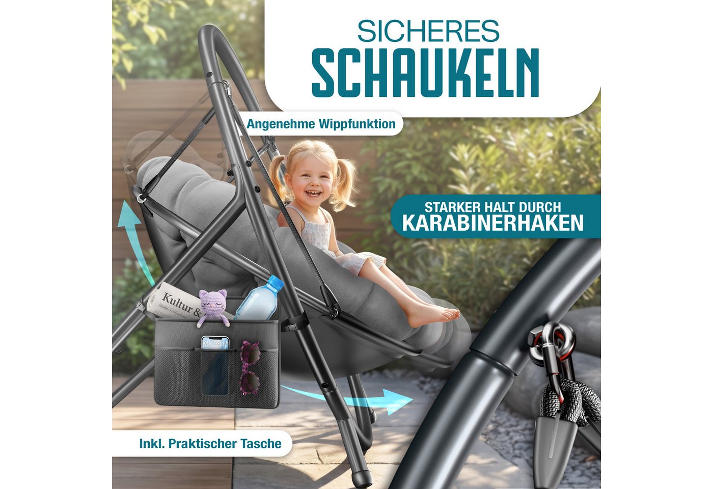 Kesser® Hängesessel Bali Mit Gestell, Bis 150 Kg, Kissen, Indoor/outdoor - Grau Bild 3