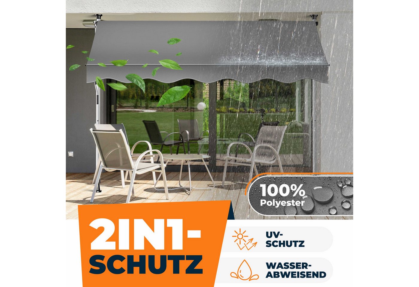 Kesser® Klemmmarkise Mit Handkurbel & Led-lichterkette - Grau, 150 Cm Bild 4