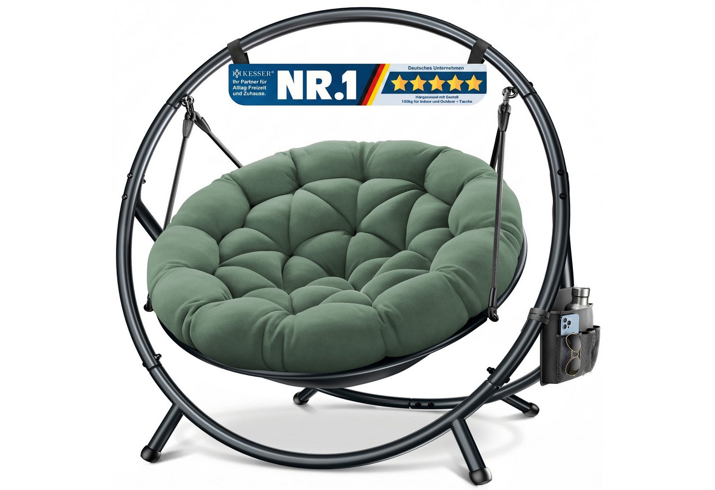 Kesser® Hängesessel Bali Mit Gestell, Bis 150 Kg, Kissen, Indoor/outdoor - Grün Bild 3